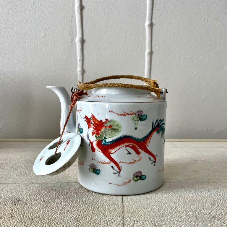 Asian Tea Set with Hand Woven Wicker Carrying Warmer Basket, Teapot and