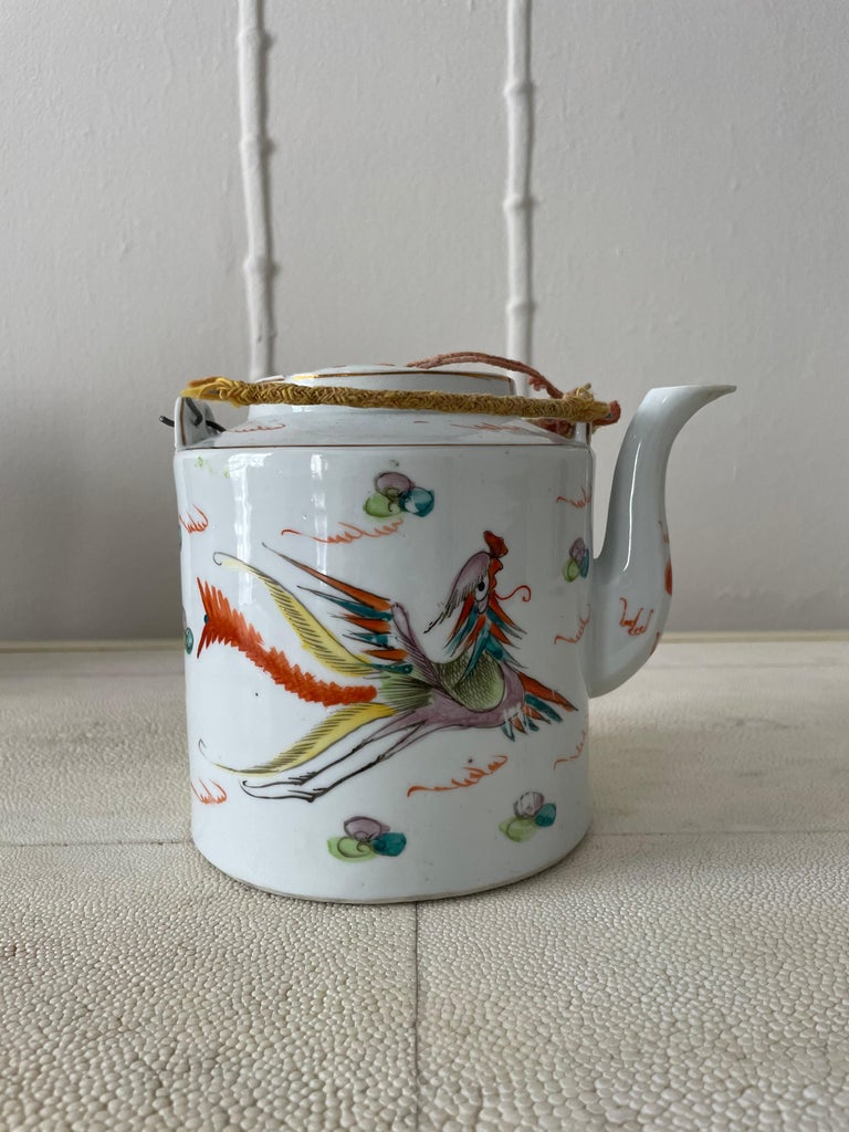 Asian Tea Set with Hand Woven Wicker Carrying Warmer Basket, Teapot and