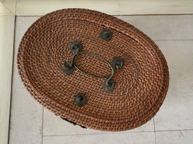 Asian Tea Set with Hand Woven Wicker Carrying Warmer Basket, Teapot and