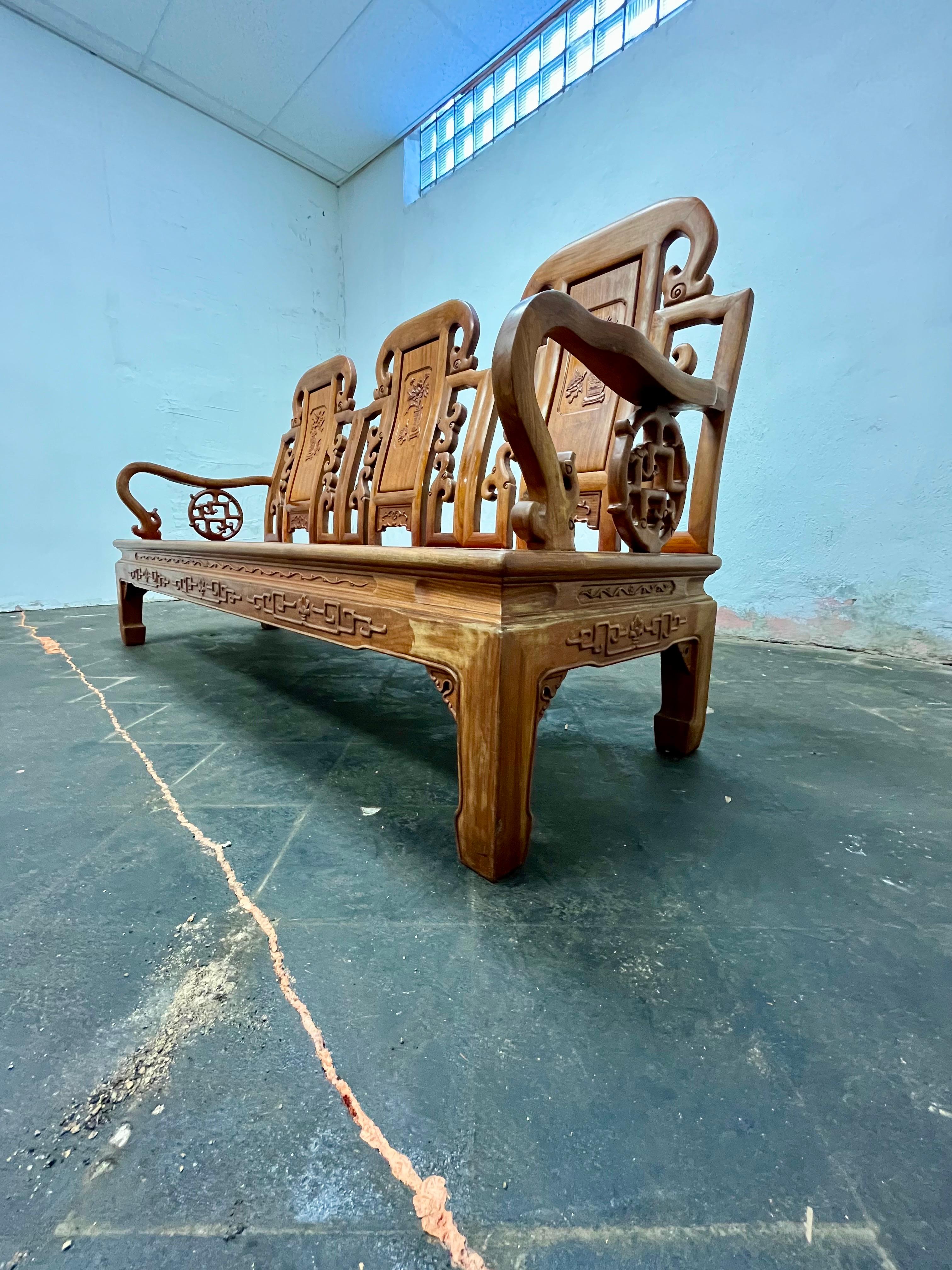 Asian Teak and Rosewood Sofa For Sale 5