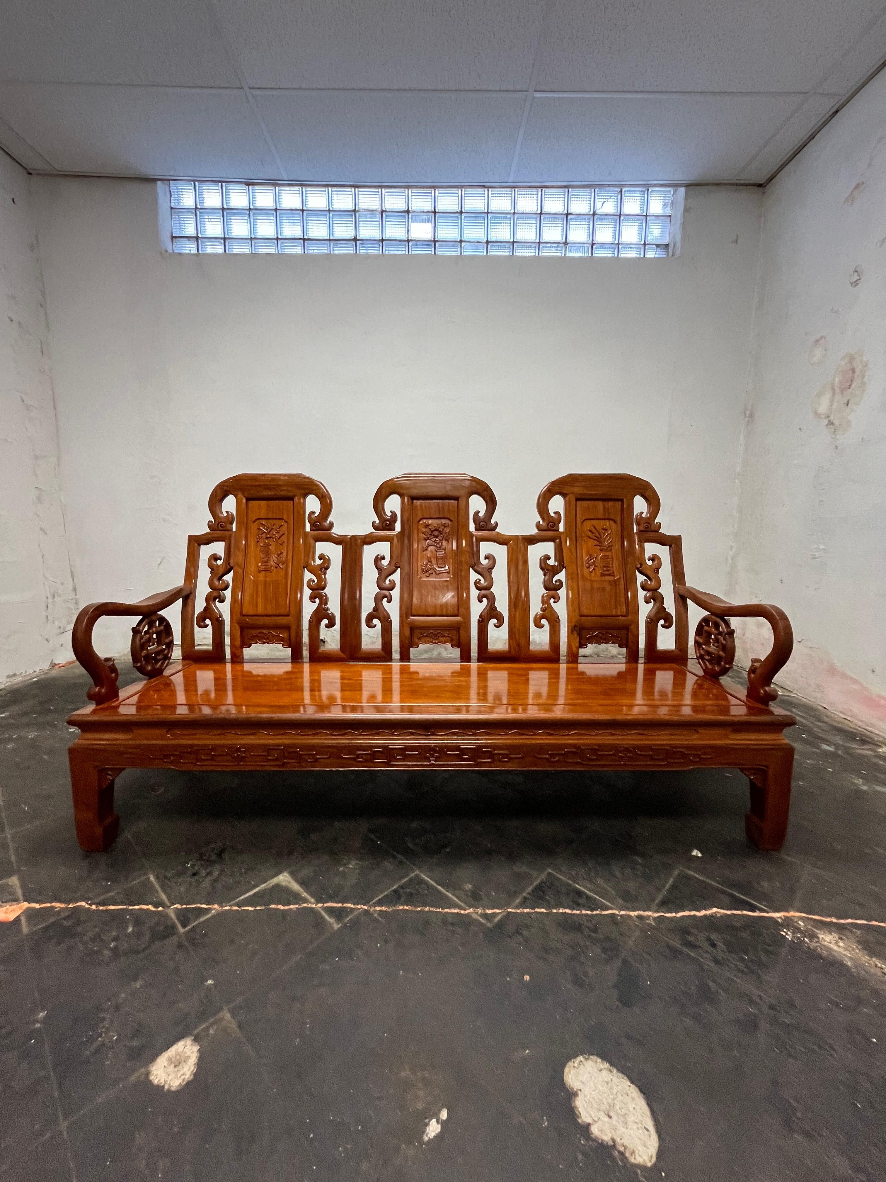 Asian Teak and Rosewood Sofa For Sale 6
