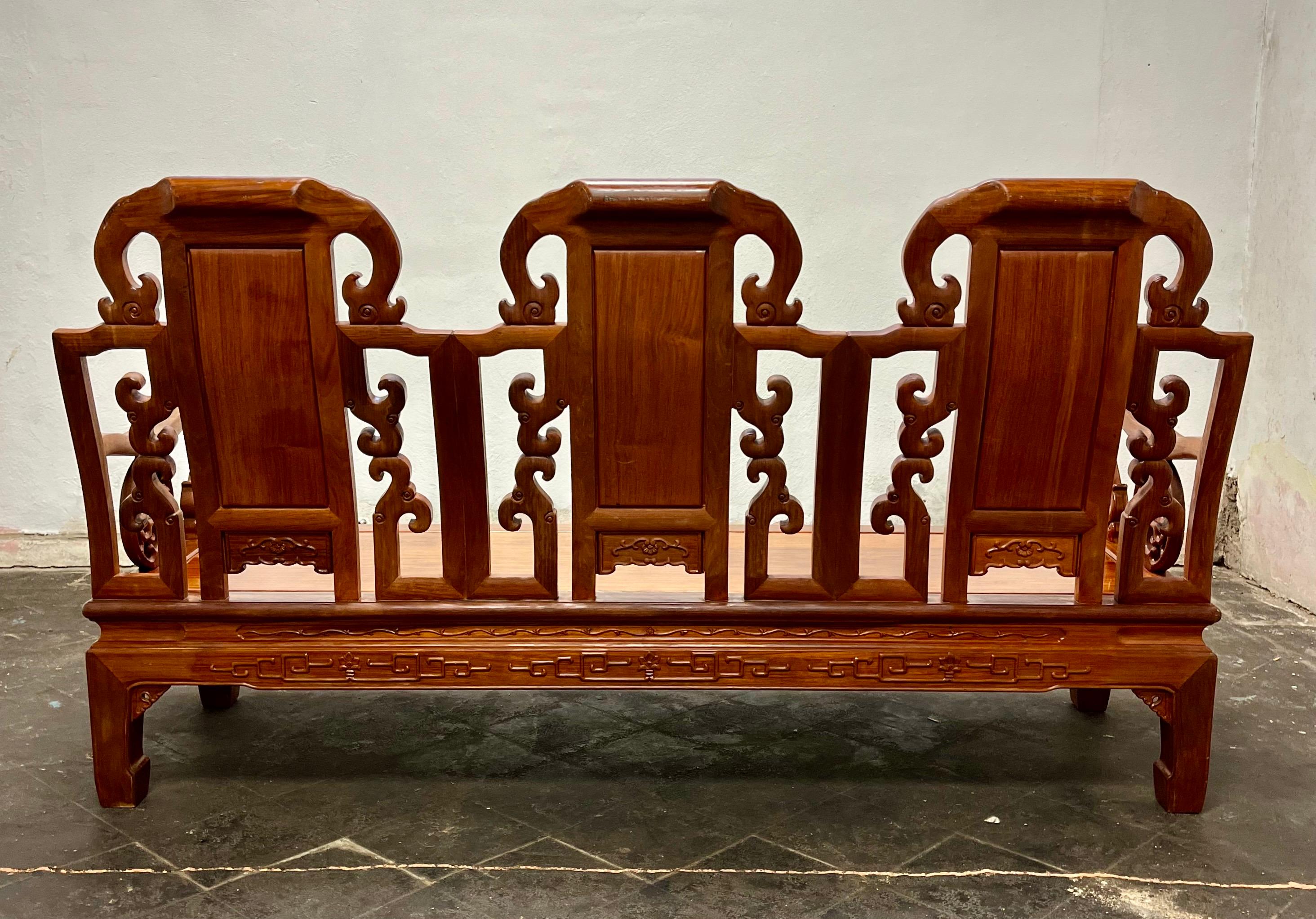 Asian Teak and Rosewood Sofa For Sale 8