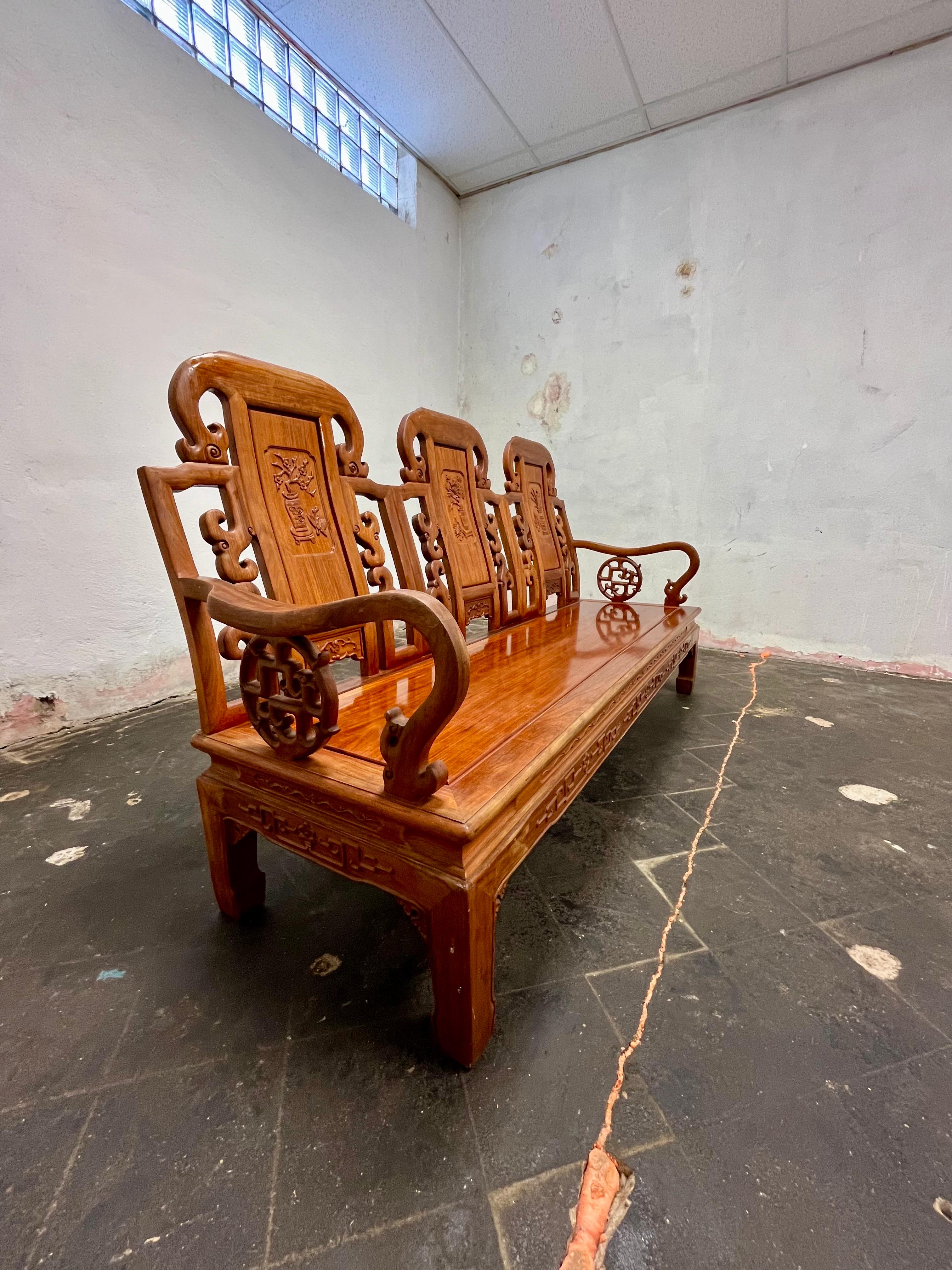 Asian Teak and Rosewood Sofa In Good Condition For Sale In W Allenhurst, NJ