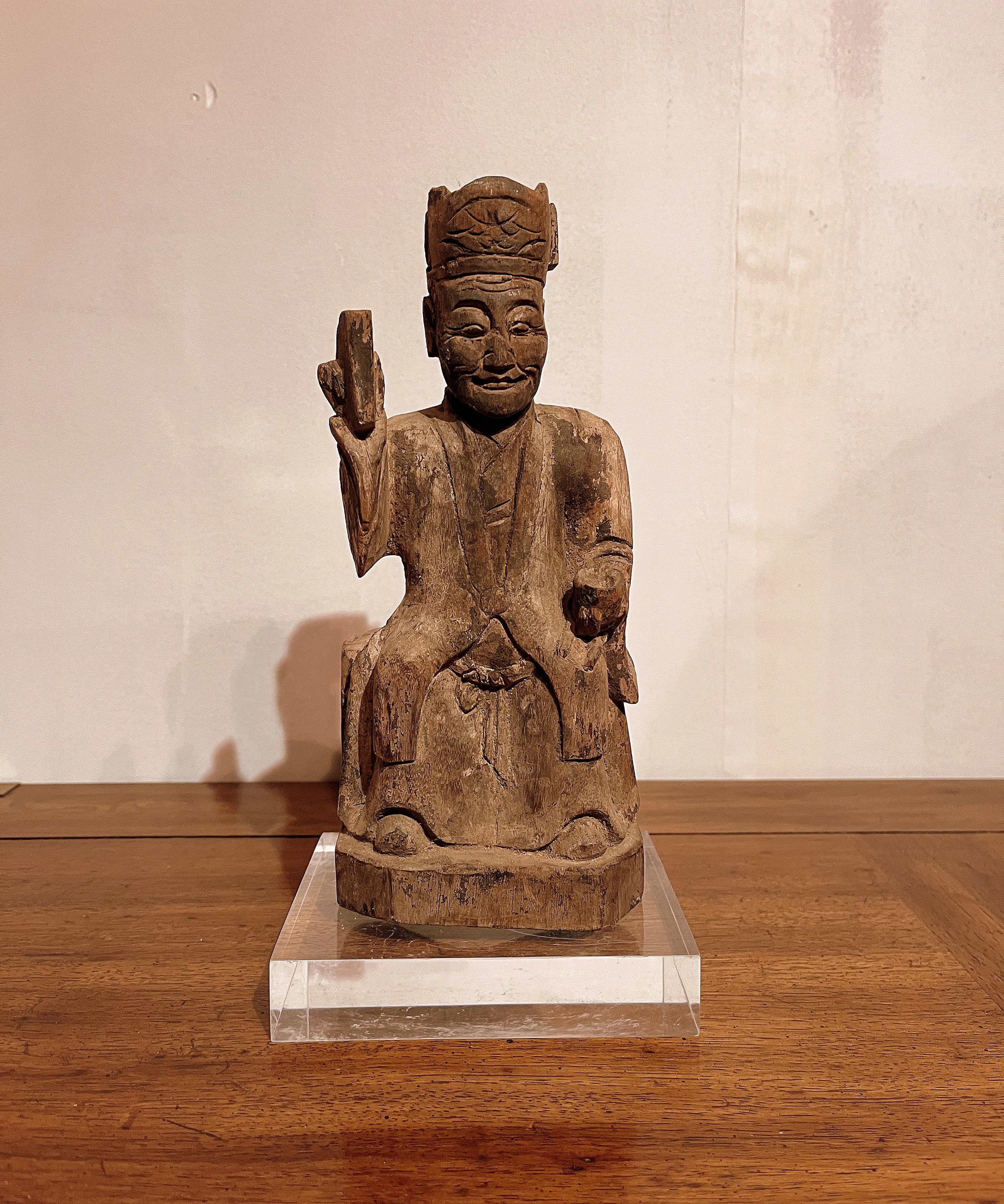 Figura taoista in legno di un tempio asiatico cinese, XIX secolo
Fornito con base in plexi