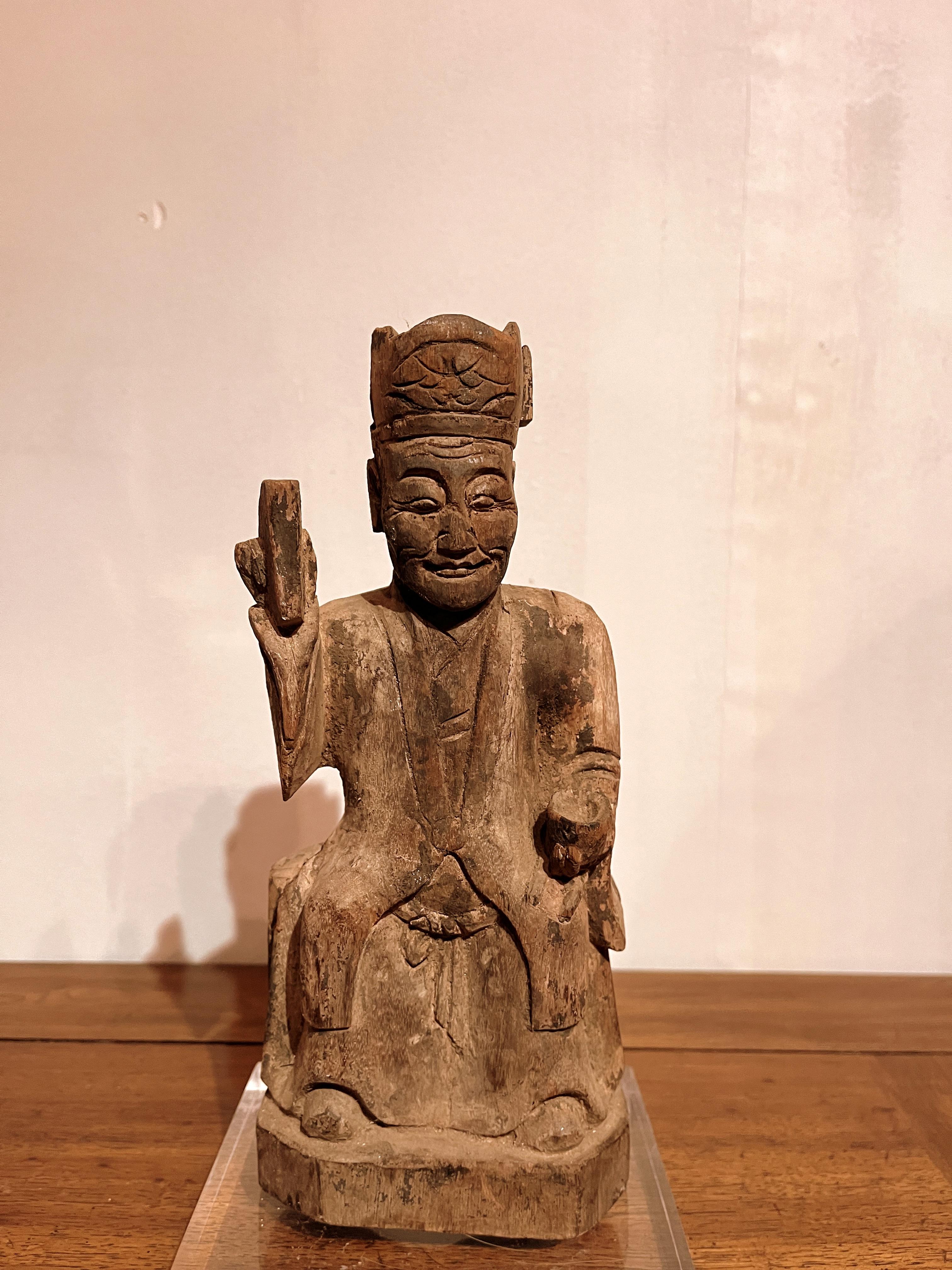 Cinese Tempio asiatico Figura taoista in legno in vendita
