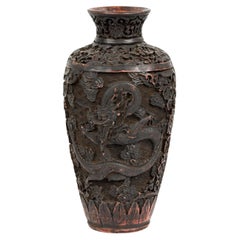 Asian Textured Vase Depicting Two Dragons