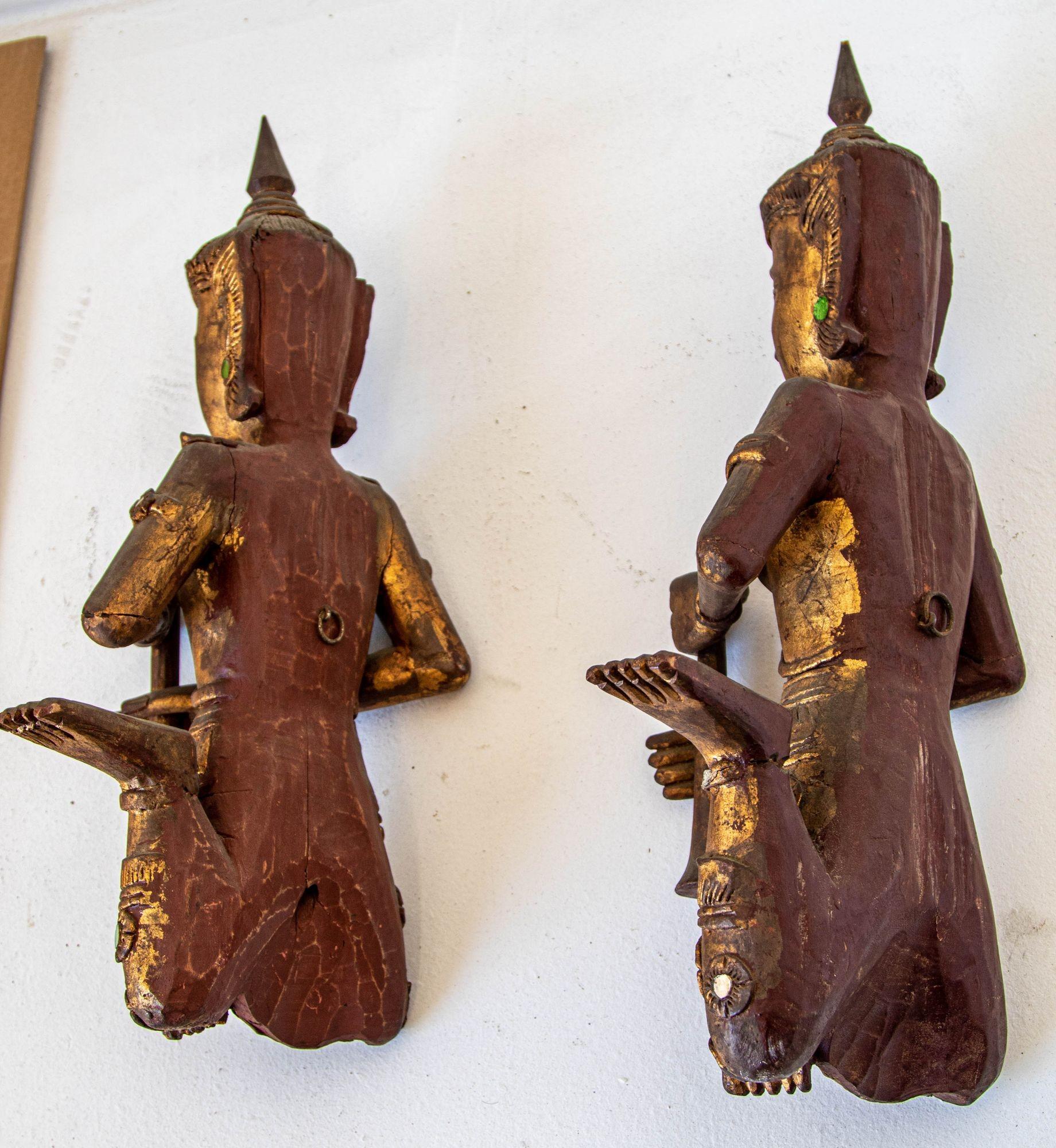 Angel Asiático Tailandés Figuras de Músicos Esculturas de Madera en venta 3