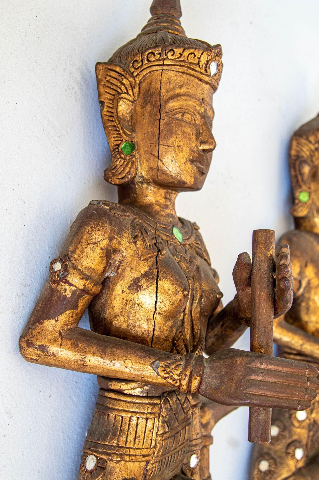 Angel Asiático Tailandés Figuras de Músicos Esculturas de Madera en venta 6
