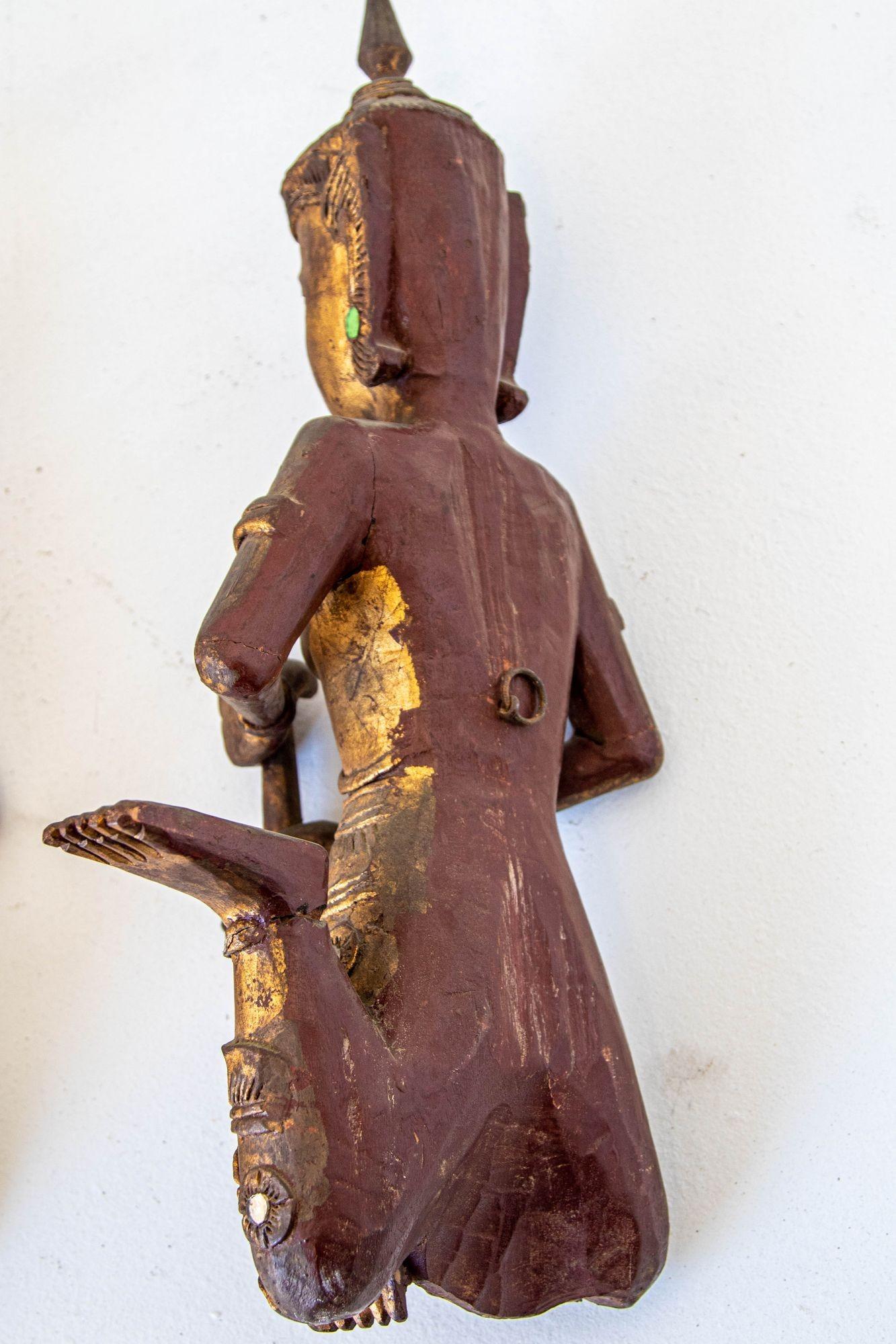 Angel Asiático Tailandés Figuras de Músicos Esculturas de Madera en venta 7