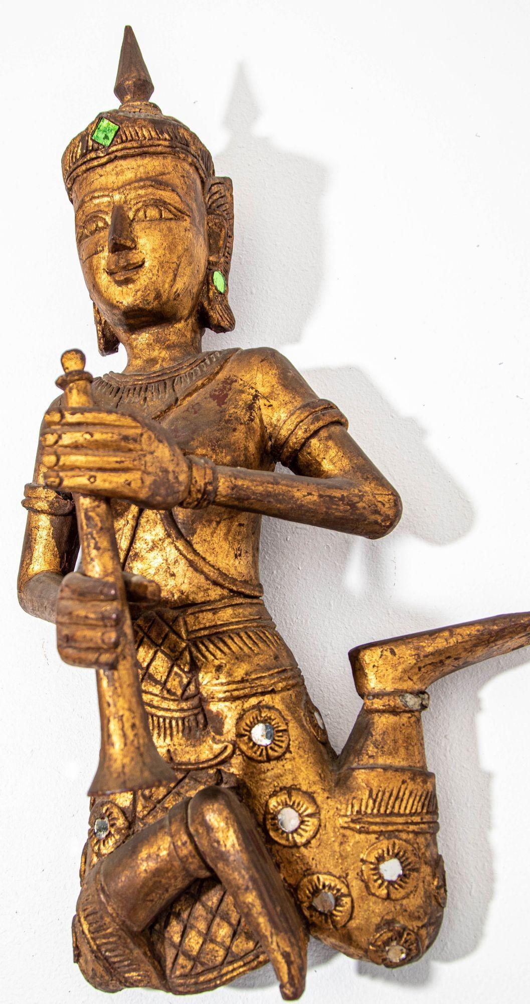 Angel Asiático Tailandés Figuras de Músicos Esculturas de Madera en venta 8