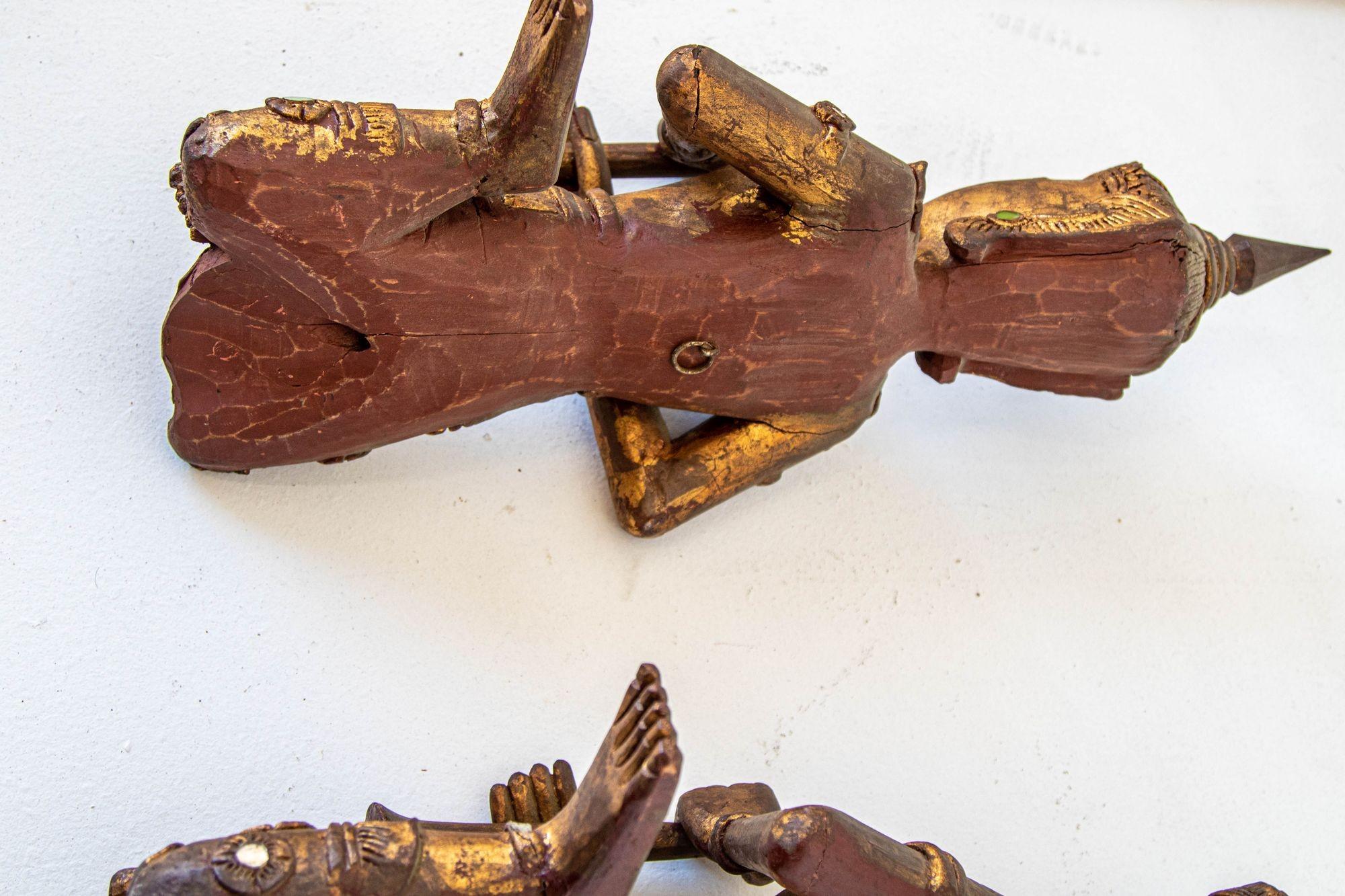 Angel Asiático Tailandés Figuras de Músicos Esculturas de Madera en venta 9