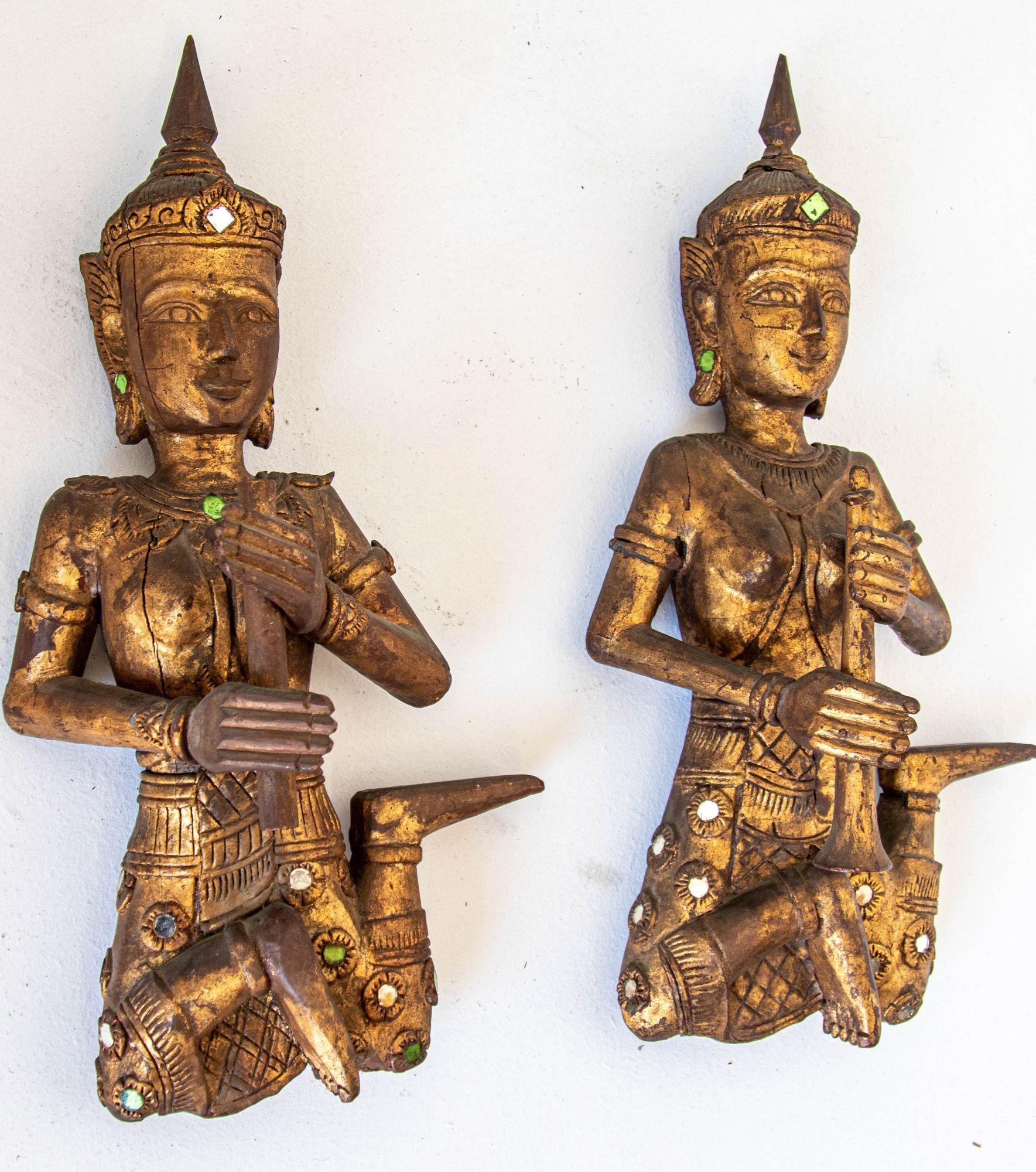 Angel Asiático Tailandés Figuras de Músicos Esculturas de Madera en venta 10