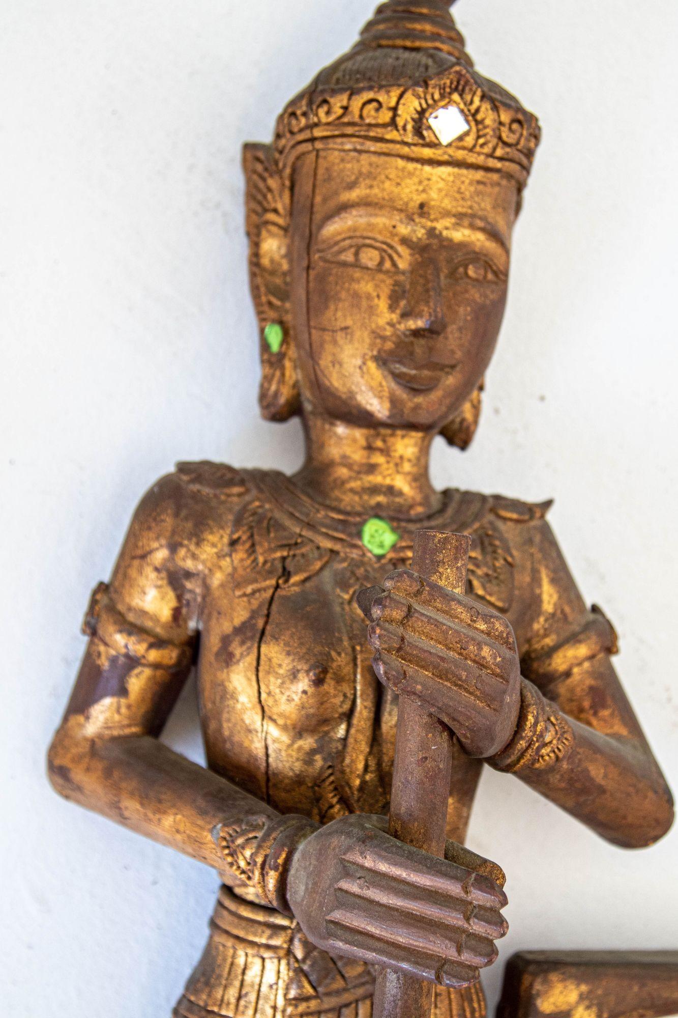 Angel Asiático Tailandés Figuras de Músicos Esculturas de Madera en venta 11