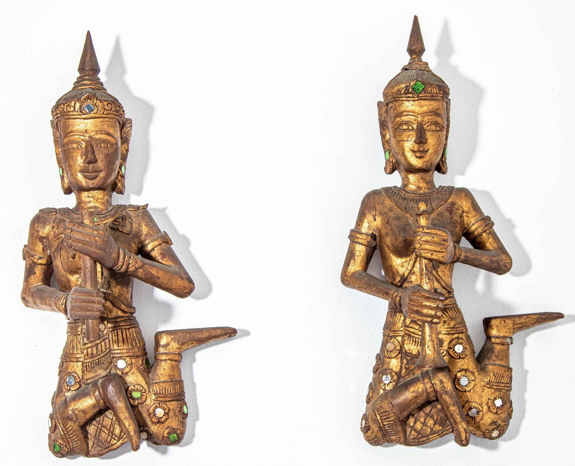 Angel Asiático Tailandés Figuras de Músicos Esculturas de Madera en venta 12