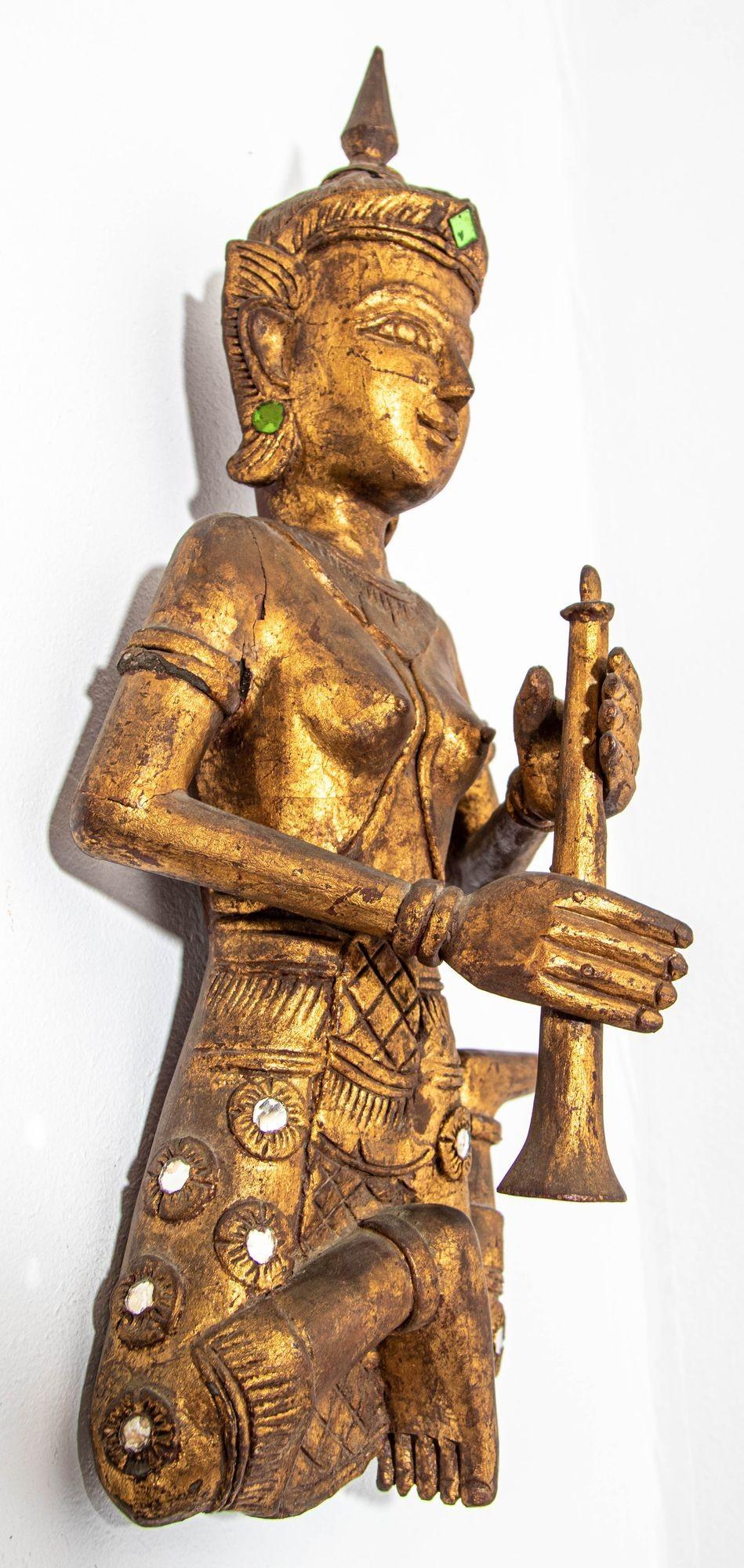 Angel Asiático Tailandés Figuras de Músicos Esculturas de Madera Arte popular en venta