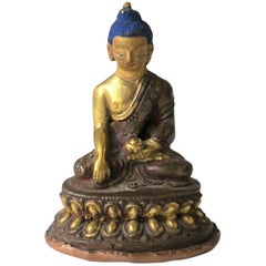 Asian Thai Gold Gilt Bronze Buddha Sculpture, circa 19th Century