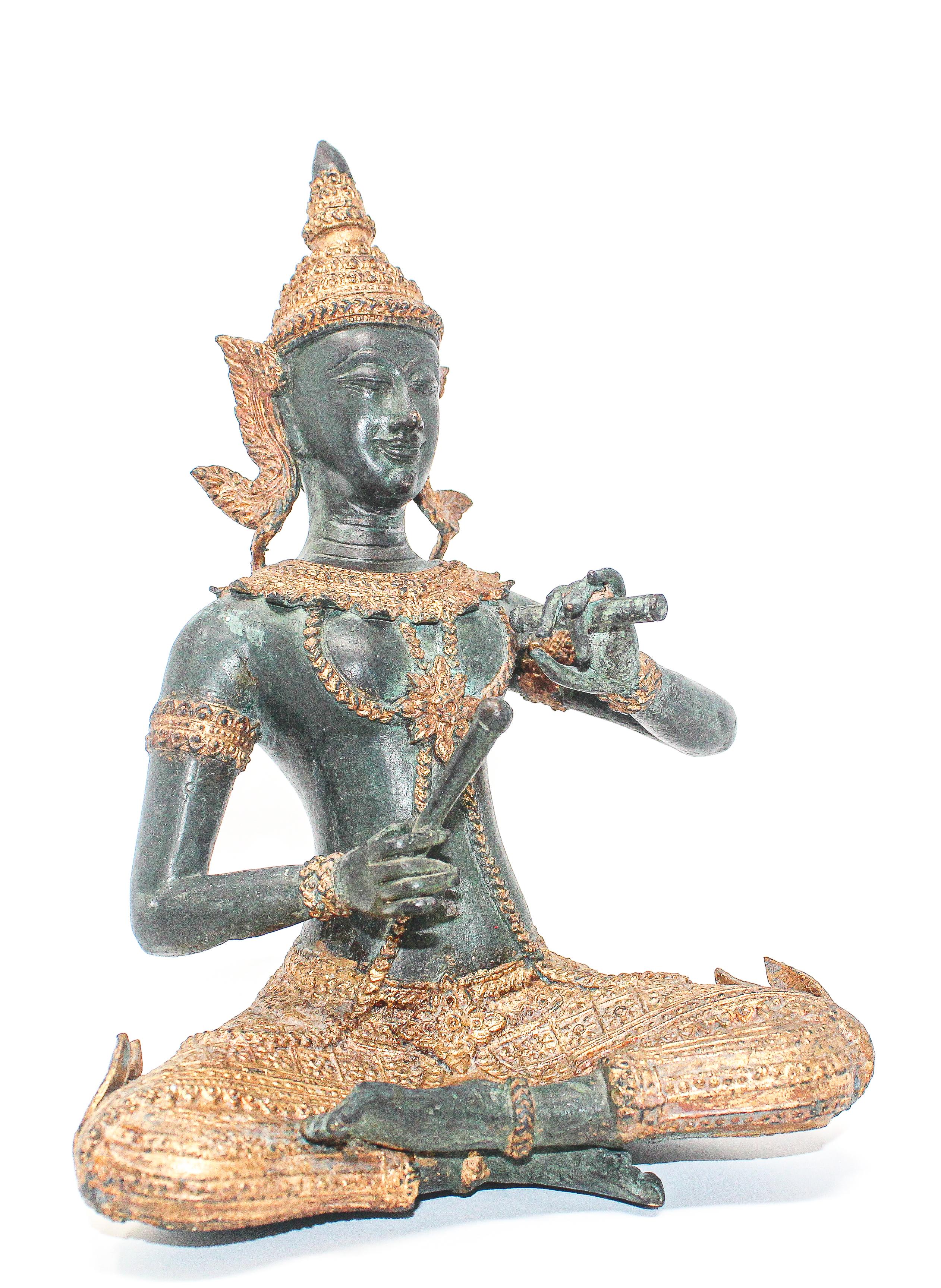 Mid-20th Century Asian Thai Gilt Bronze of an Angel Buddha Playing Music