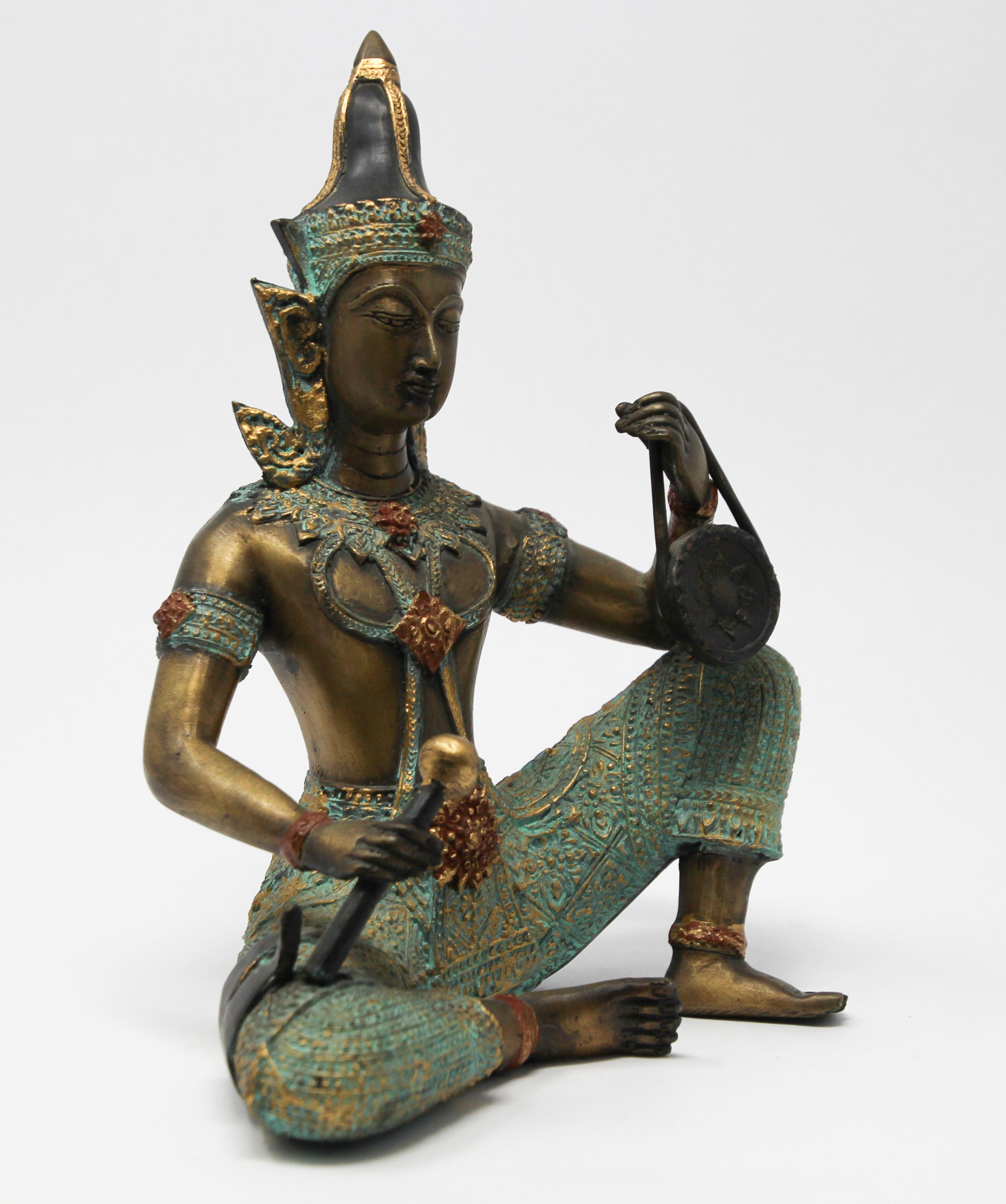 Asian Thai Gilt Bronze of an Angel Buddha Playing Music 5