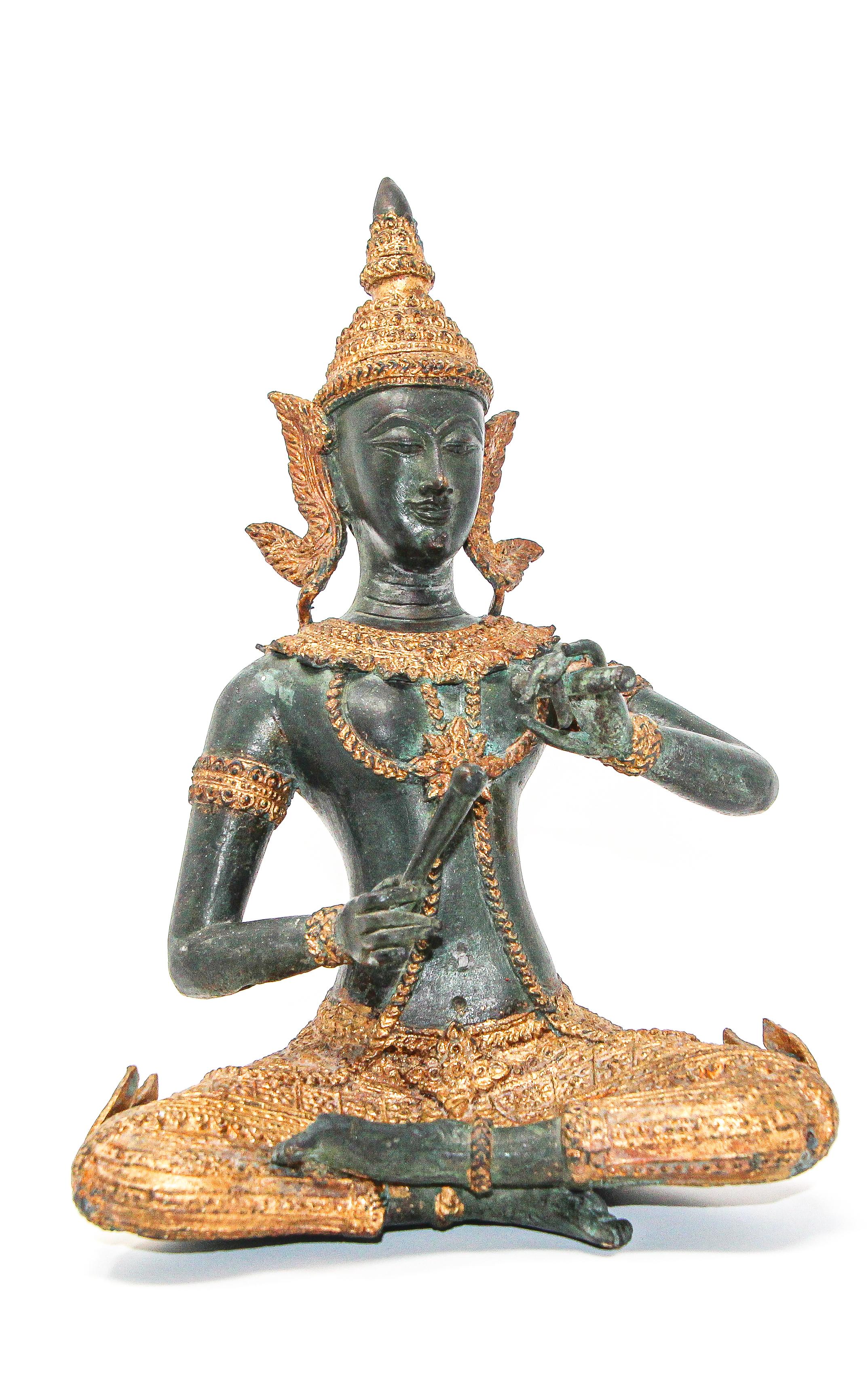 Asian Thai Gilt Bronze of an Angel Buddha Playing Music 1