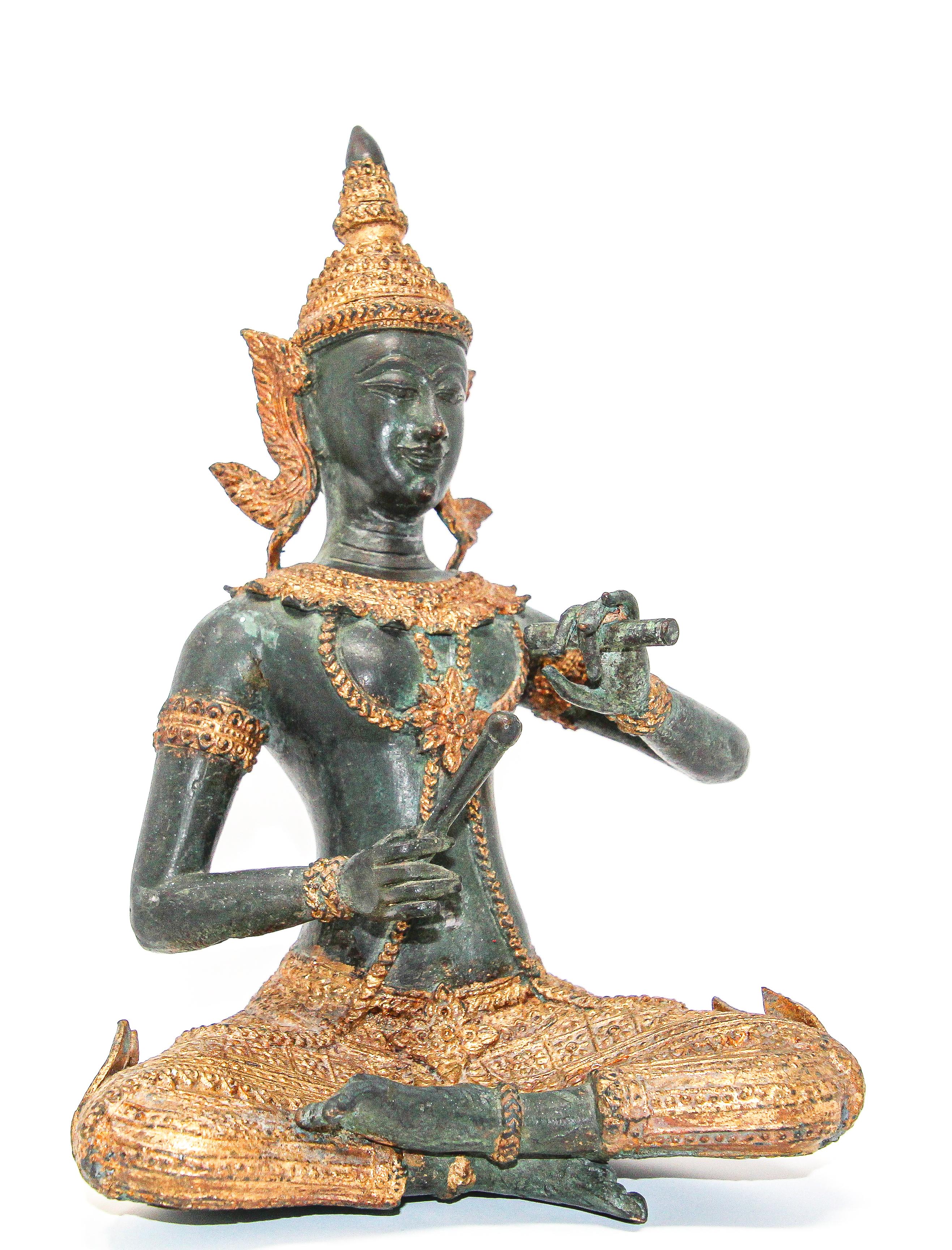 Asian Thai Gilt Bronze of an Angel Buddha Playing Music 2
