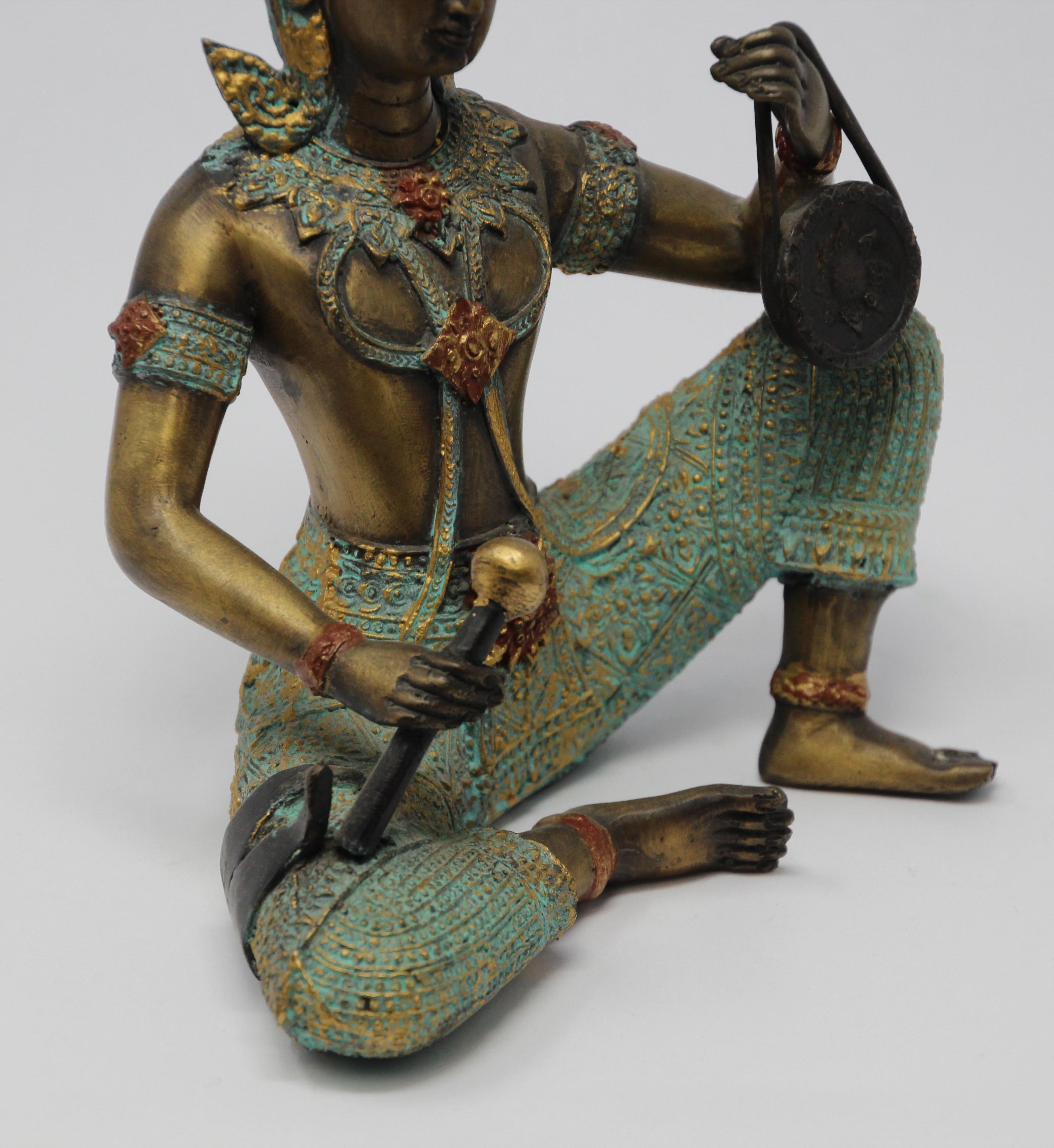 Asian Thai Gilt Bronze of an Angel Buddha Playing Music 7