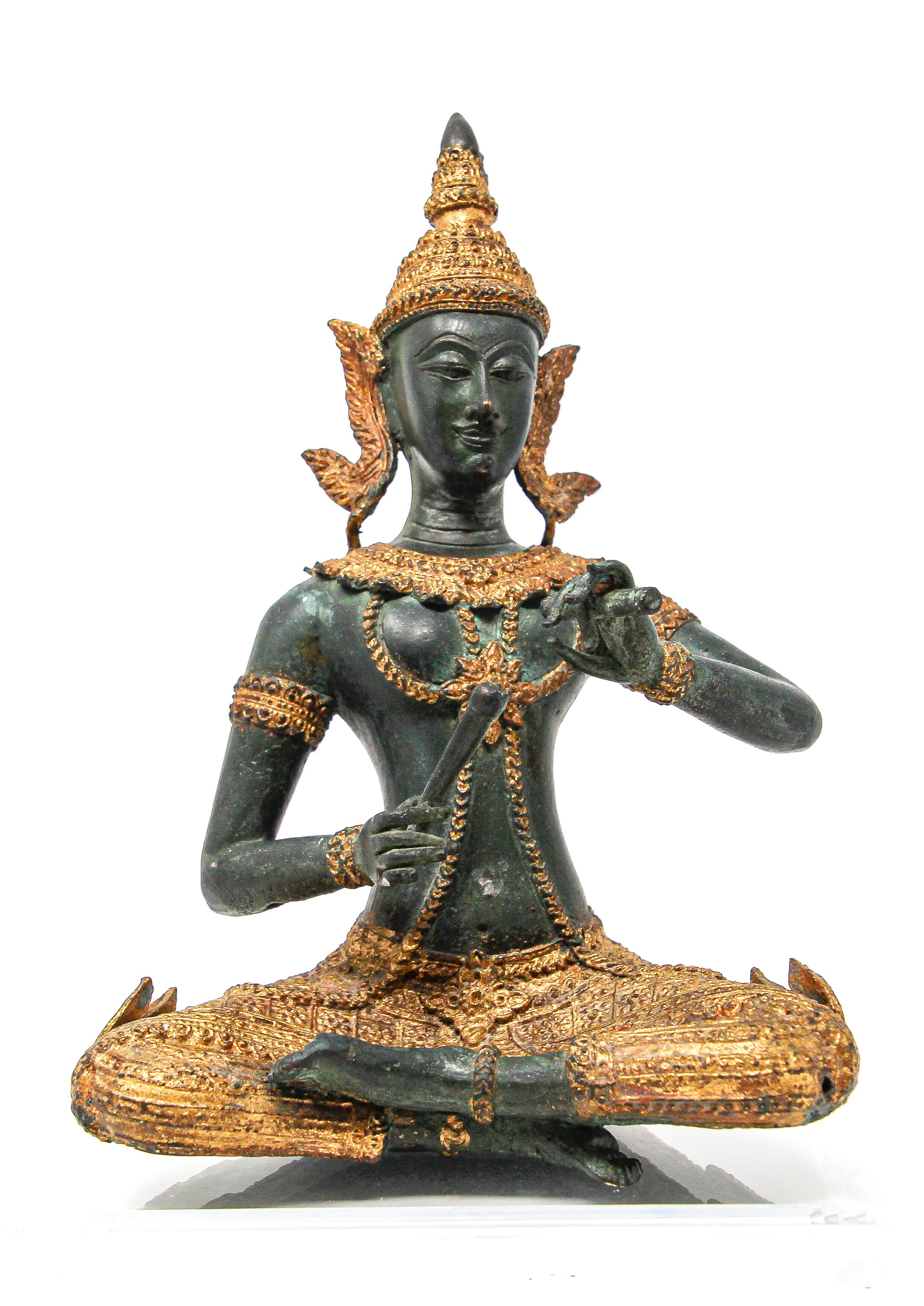 Asian Thai Gilt Bronze of an Angel Buddha Playing Music 3
