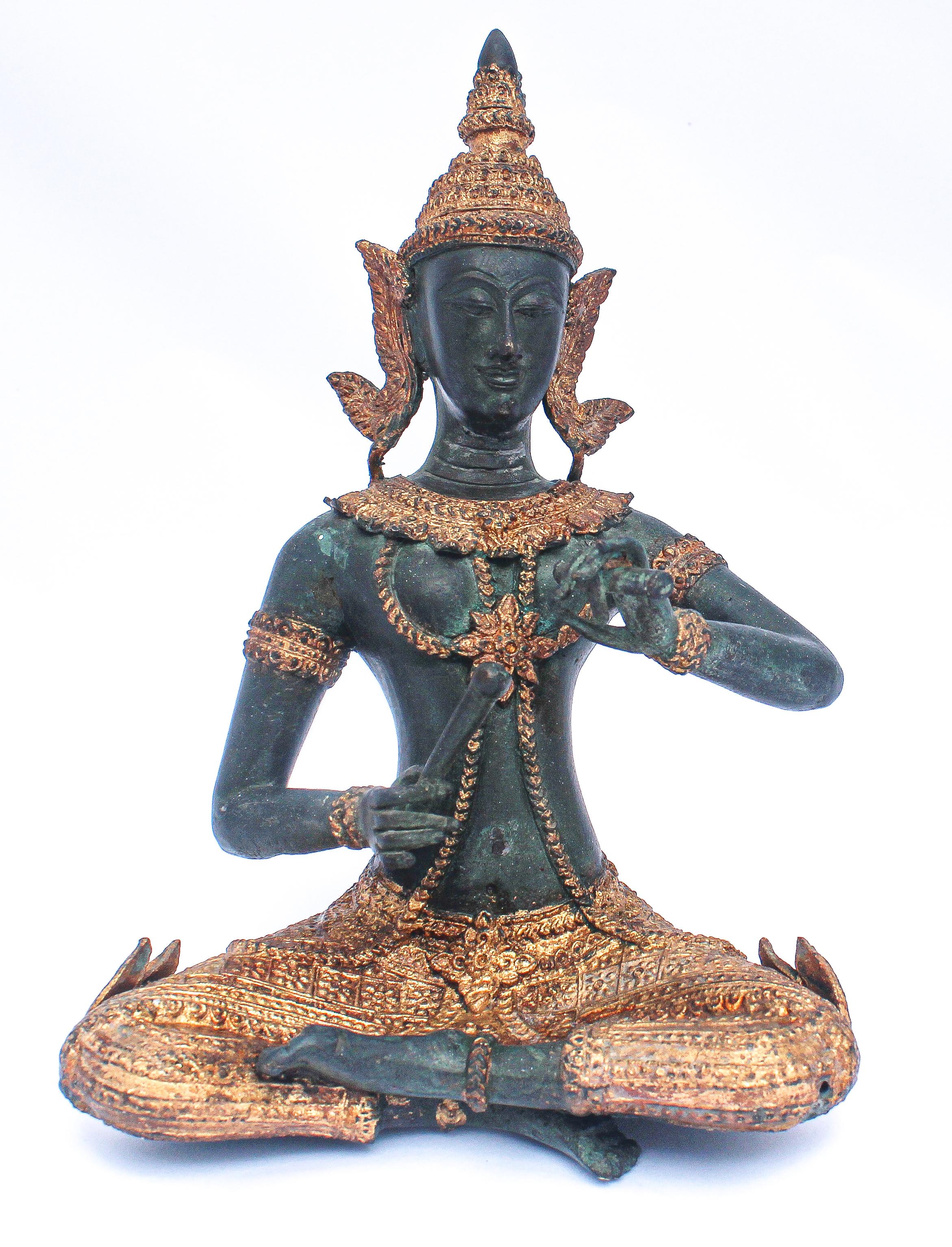 Asian Thai Gilt Bronze of an Angel Buddha Playing Music 4