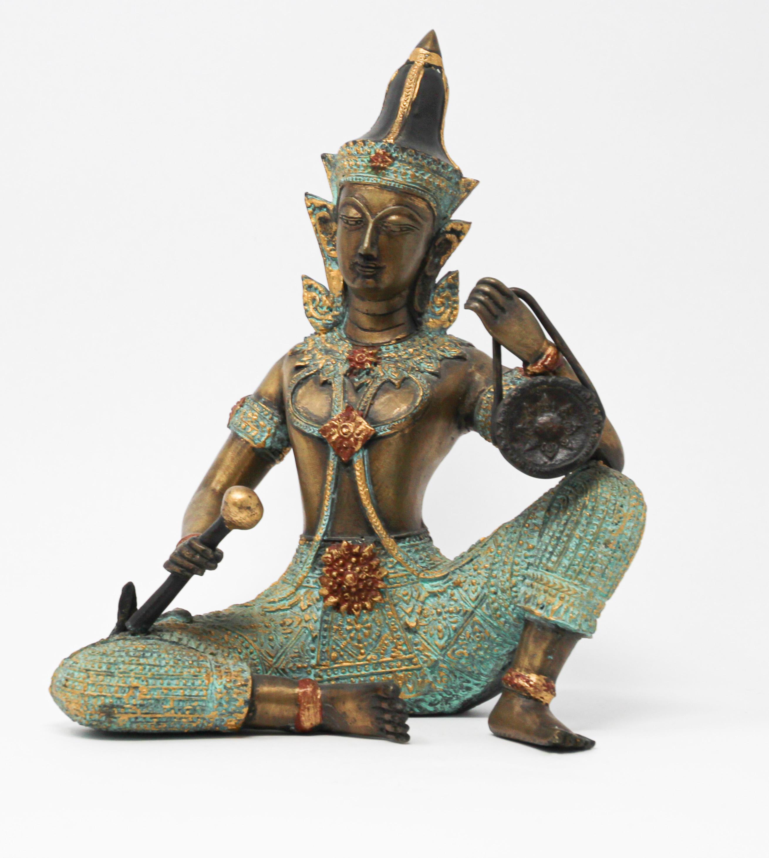 Hand-Crafted Asian Thai Gilt Bronze of an Angel Buddha Playing Music