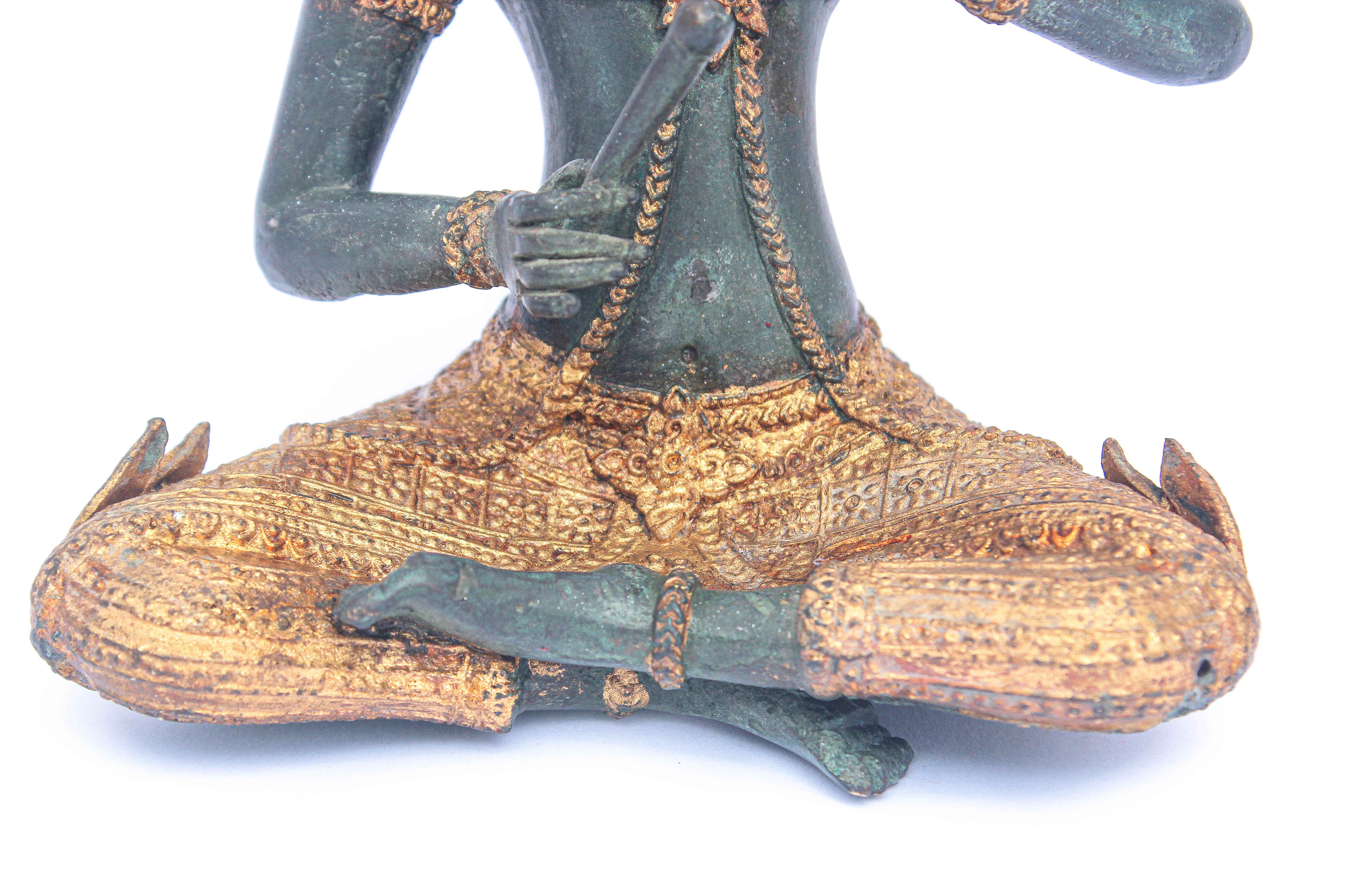 Folk Art Asian Thai Gilt Bronze of an Angel Buddha Playing Music