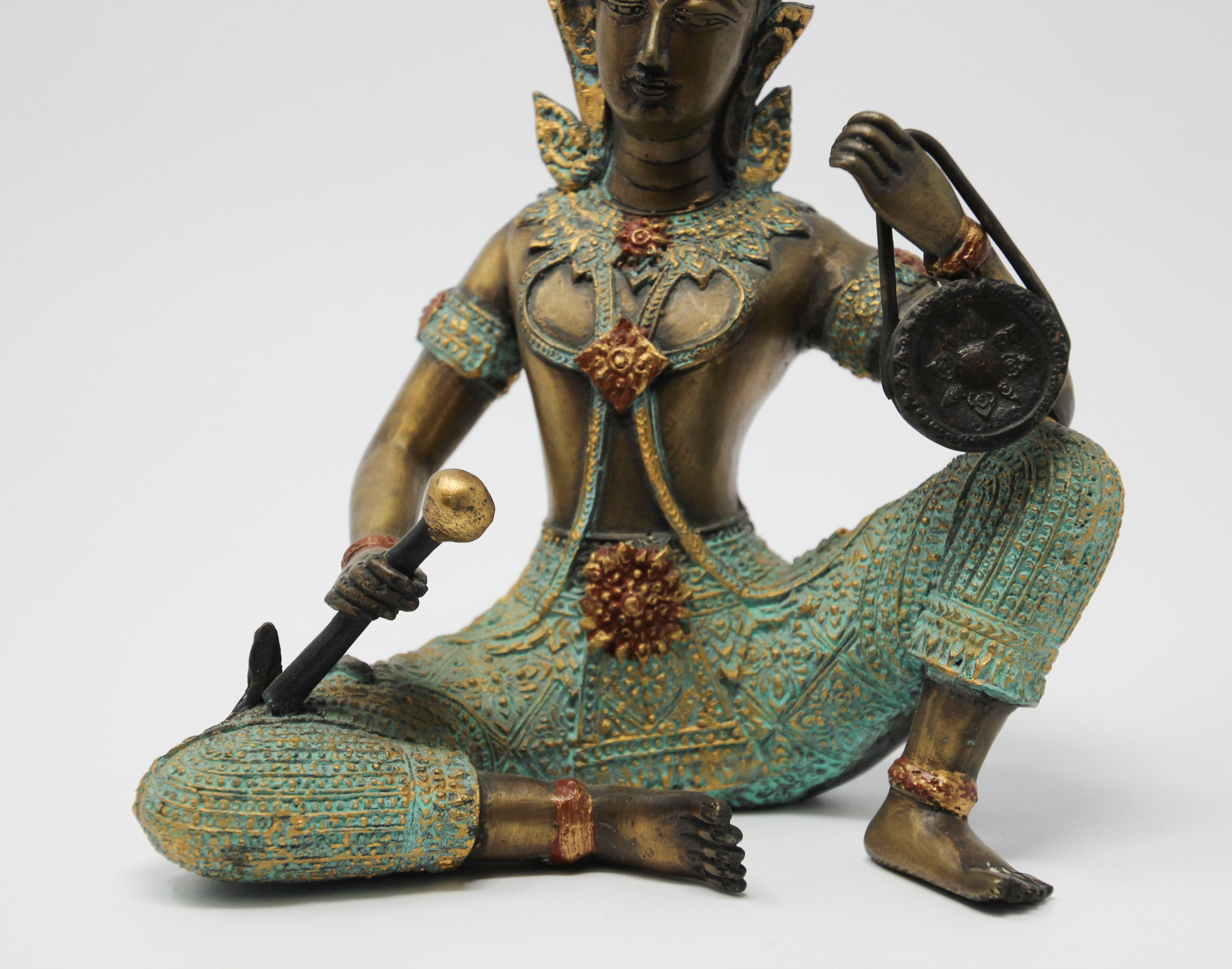 Asian Thai Gilt Bronze of an Angel Buddha Playing Music 1