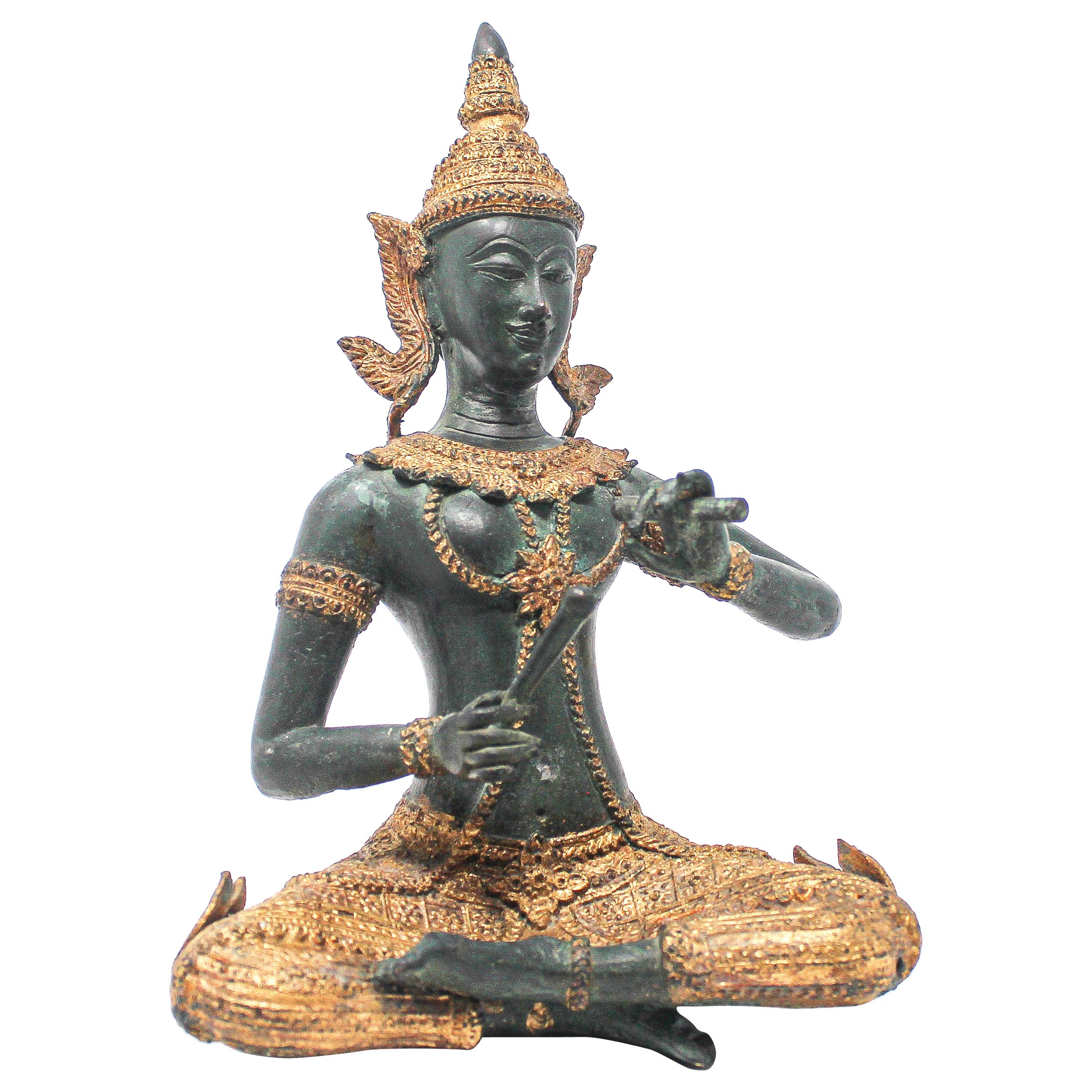 Asian Thai Gilt Bronze of an Angel Buddha Playing Music