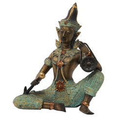 Asian Thai Gilt Bronze of an Angel Buddha Playing Music