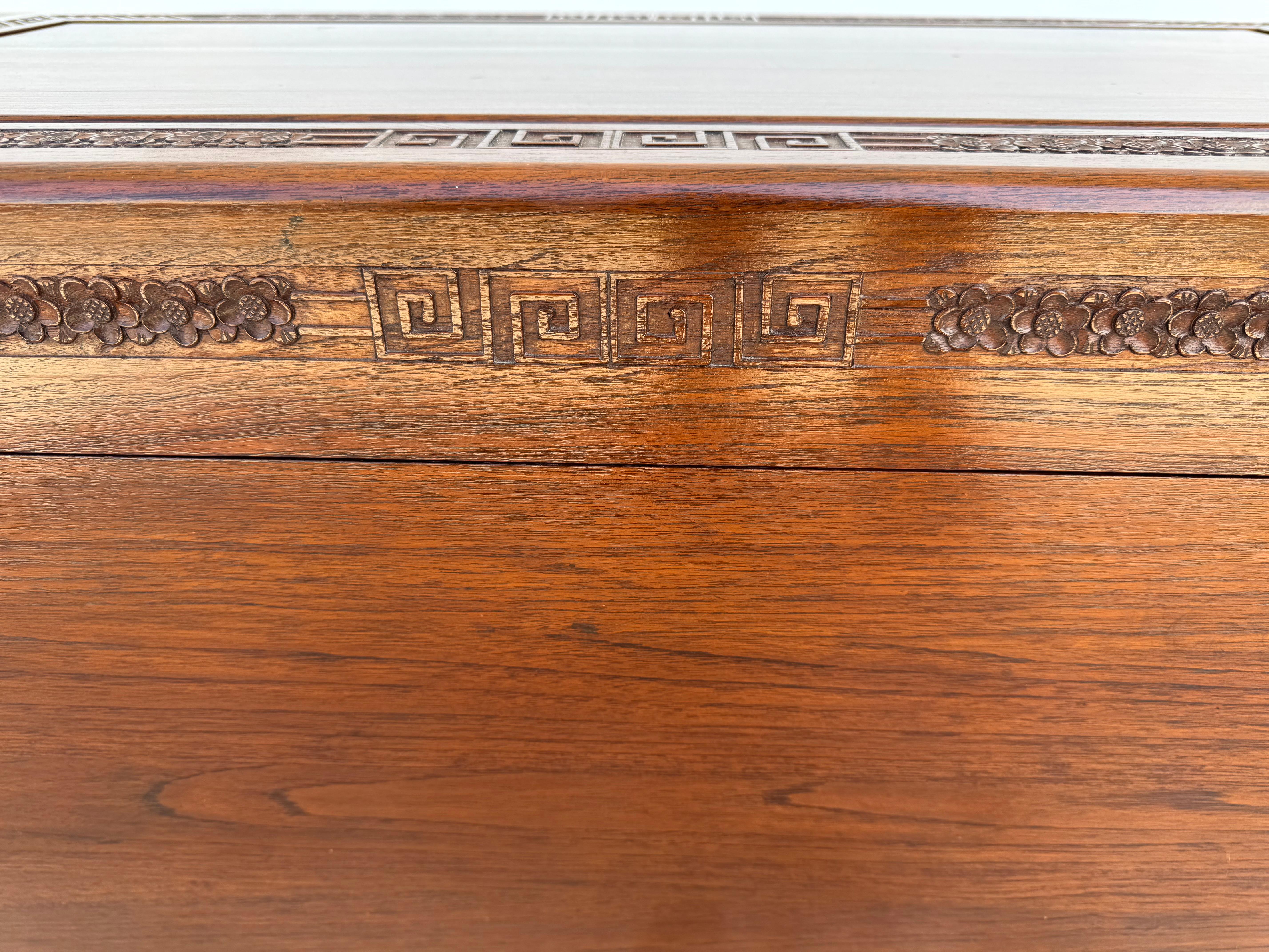 Asian Themed  Carved Teak Cedar Chest In Good Condition For Sale In Pasadena, TX