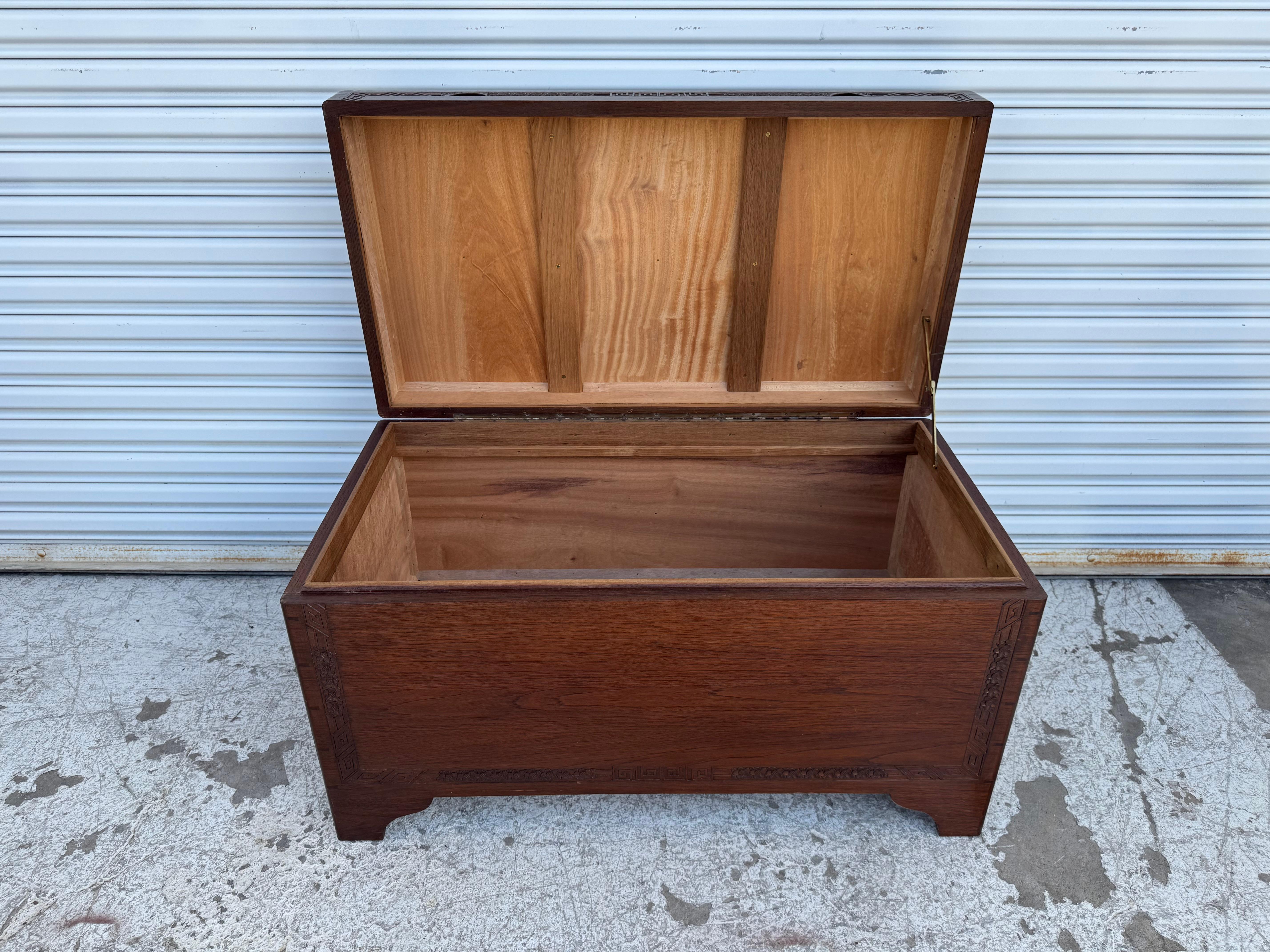 Late 20th Century Asian Themed  Carved Teak Cedar Chest For Sale