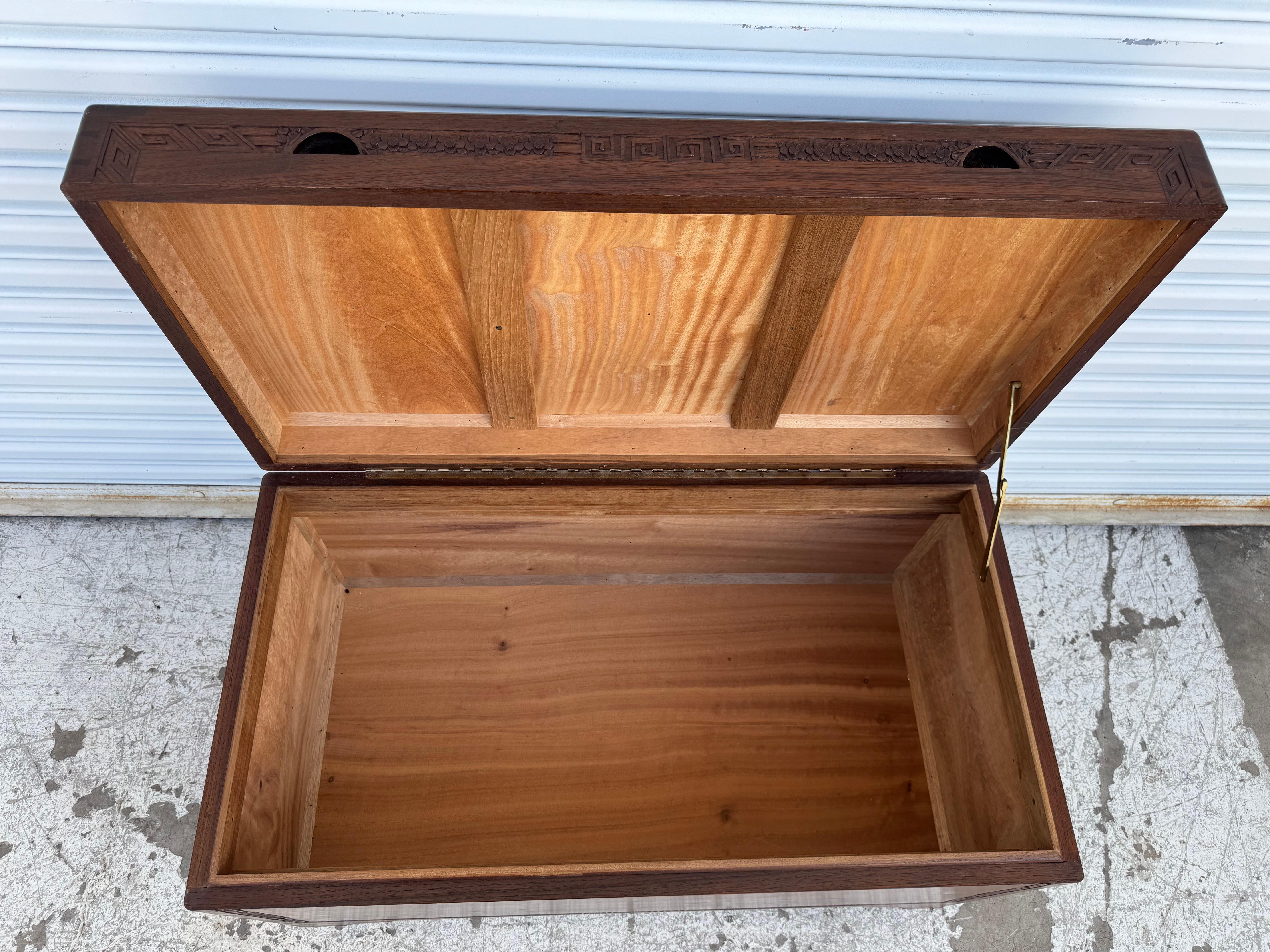Asian Themed  Carved Teak Cedar Chest For Sale 1