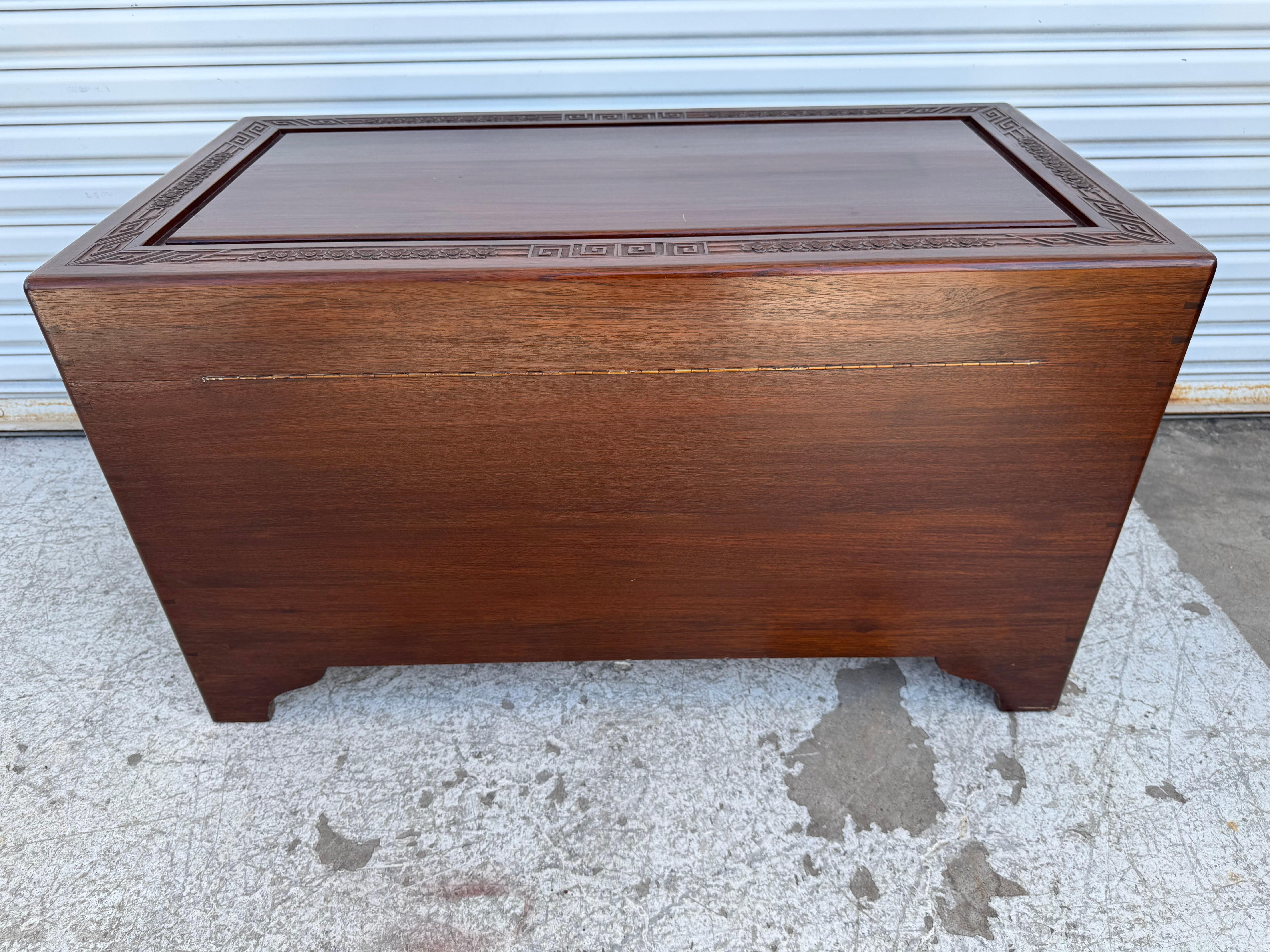 Asian Themed  Carved Teak Cedar Chest For Sale 2