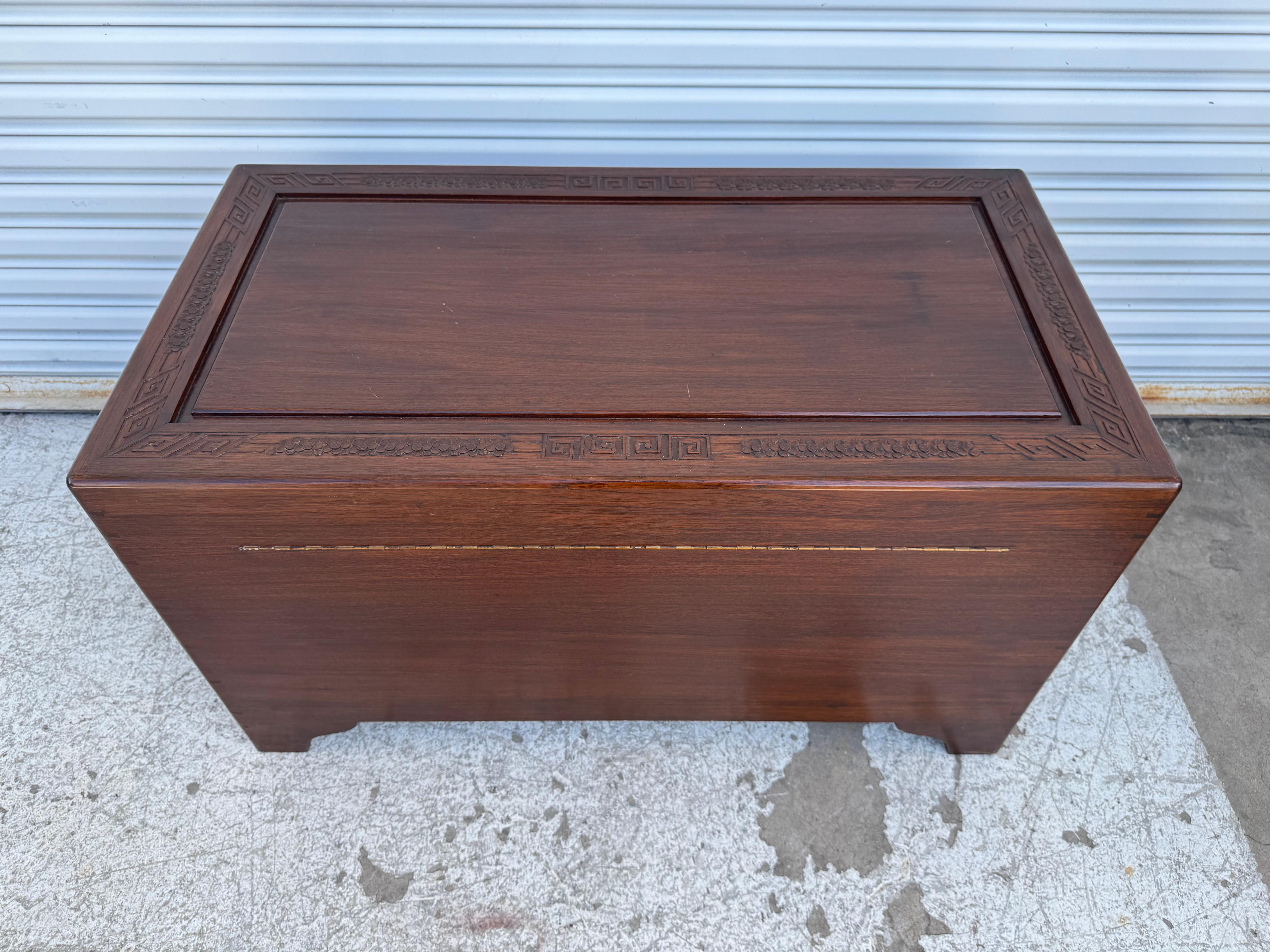 Asian Themed  Carved Teak Cedar Chest For Sale 3