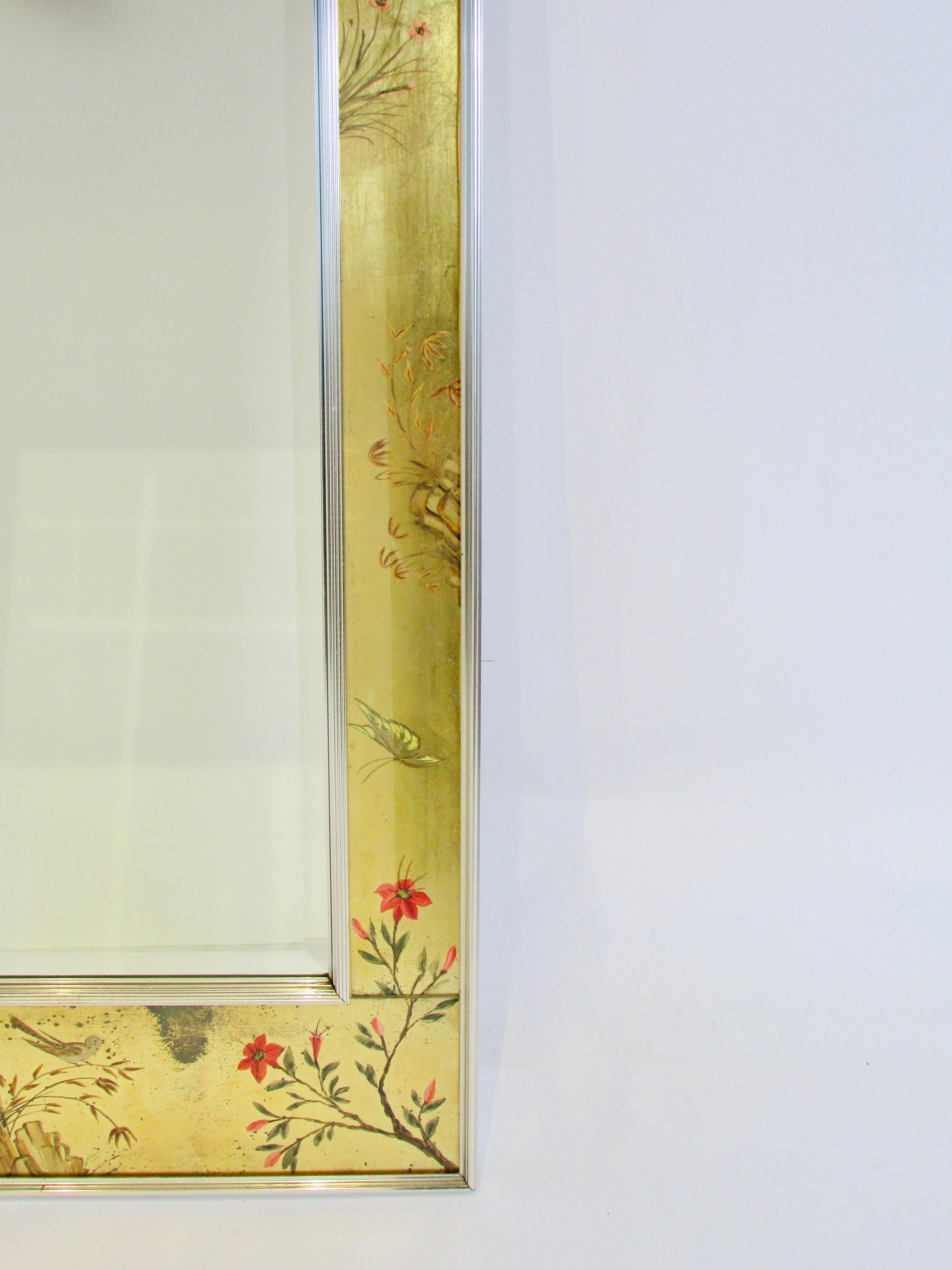 Asian themed LaBarge wall hanging mirror with gold leaf trim For Sale 4