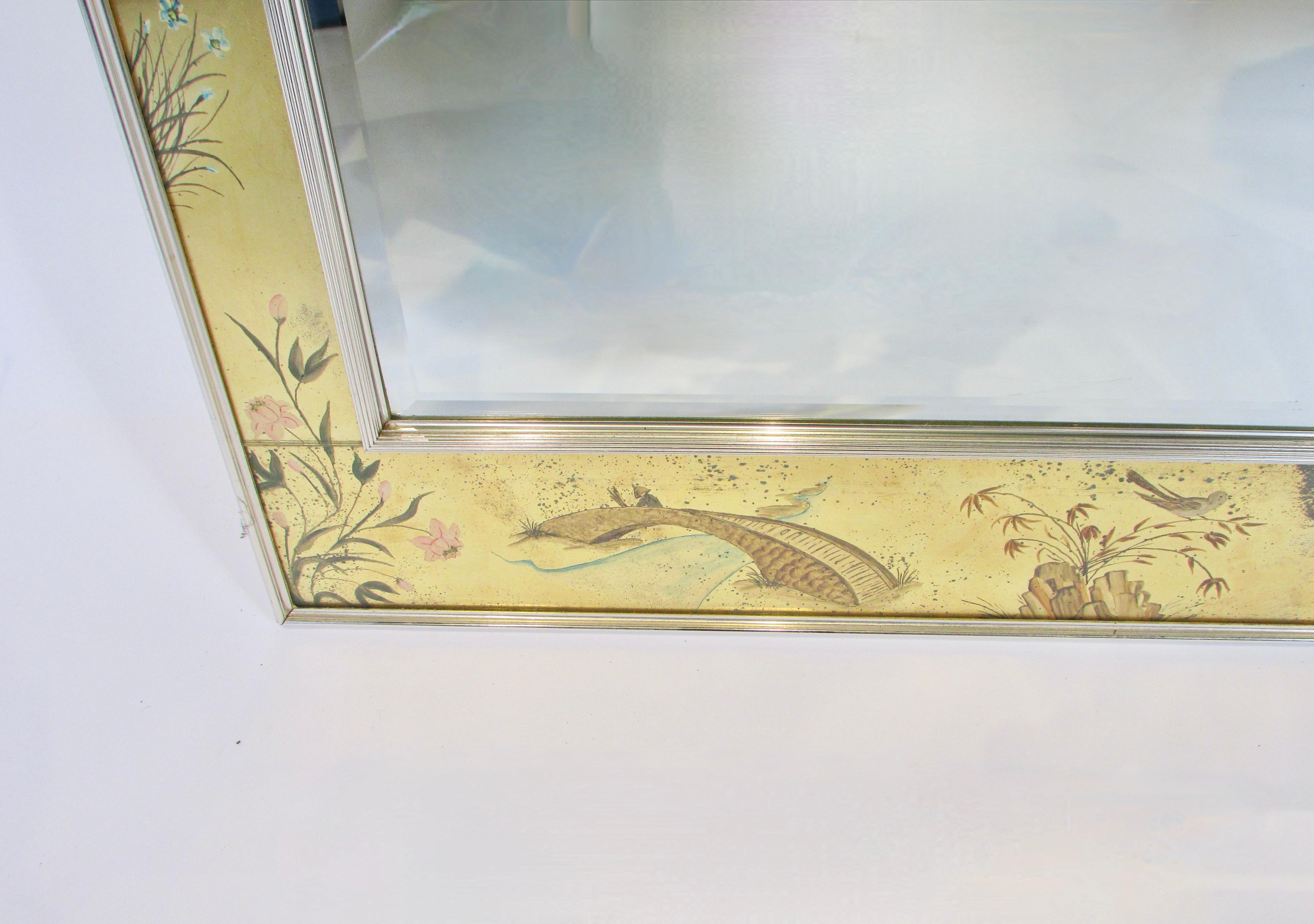 Asian themed LaBarge wall hanging mirror with gold leaf trim For Sale 2
