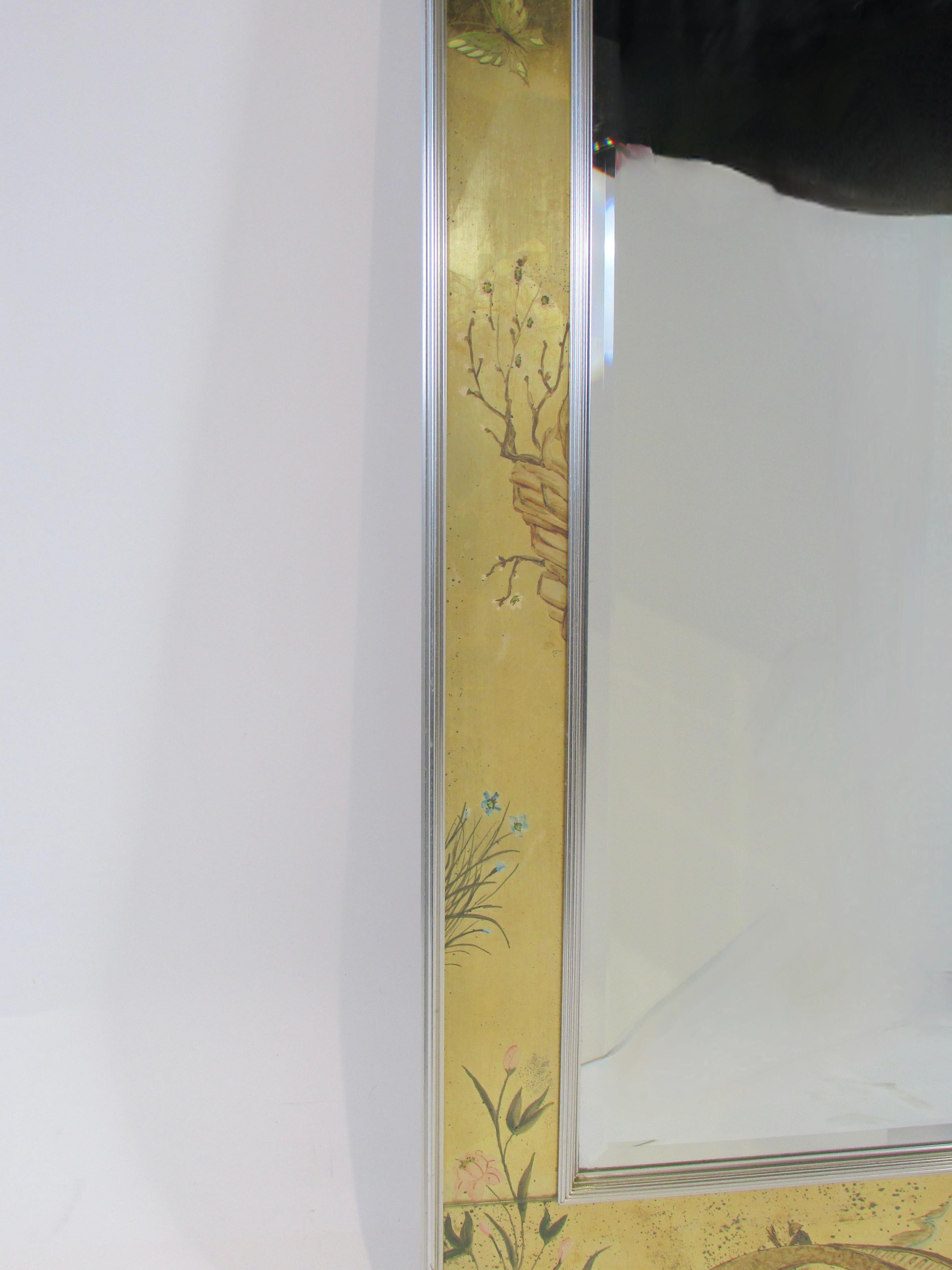 Miroir suspendu de style asiatique à feuilles d'or de Labarge en vente 6
