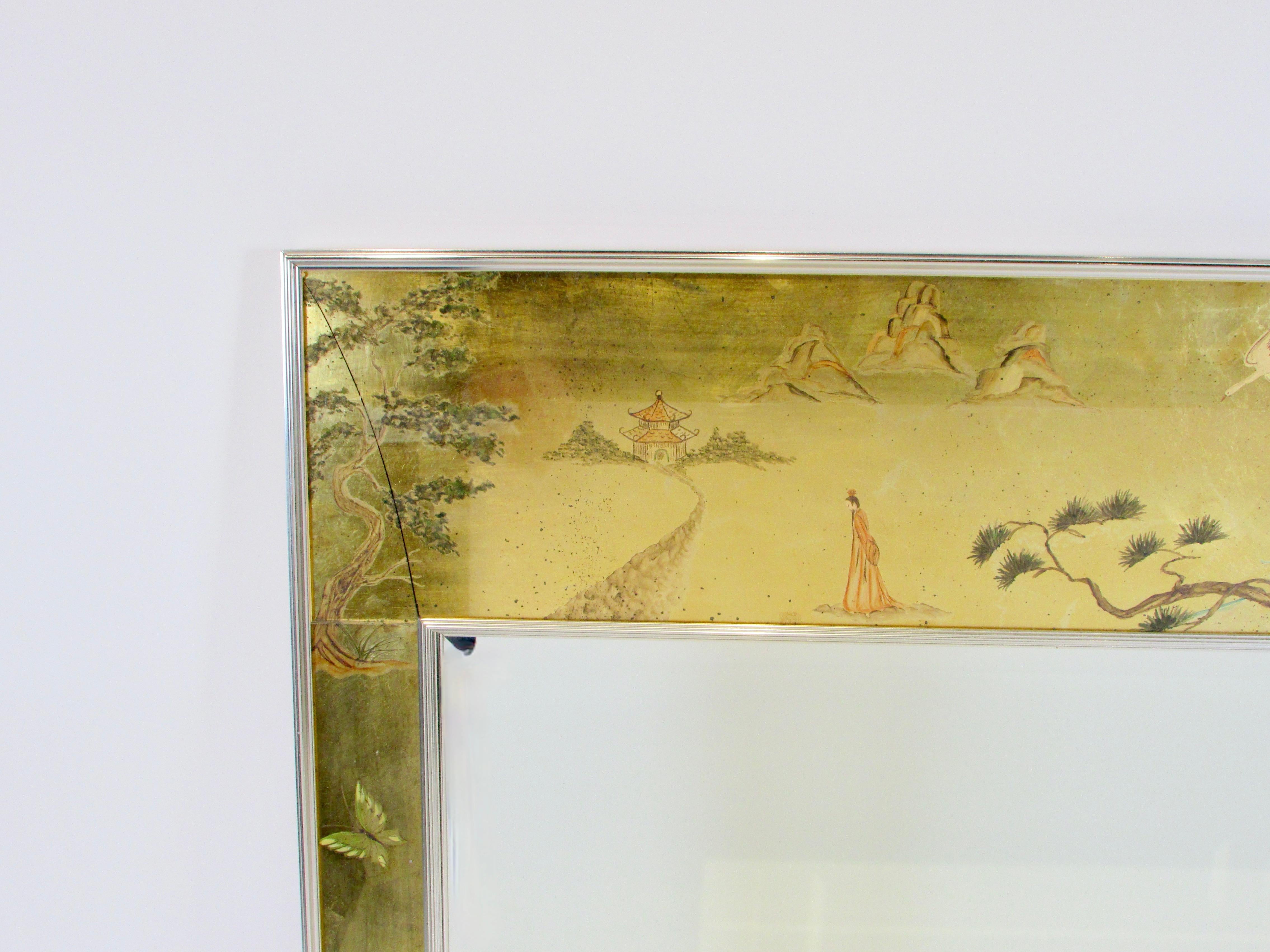 Asian themed LaBarge wall hanging mirror with gold leaf trim For Sale 7