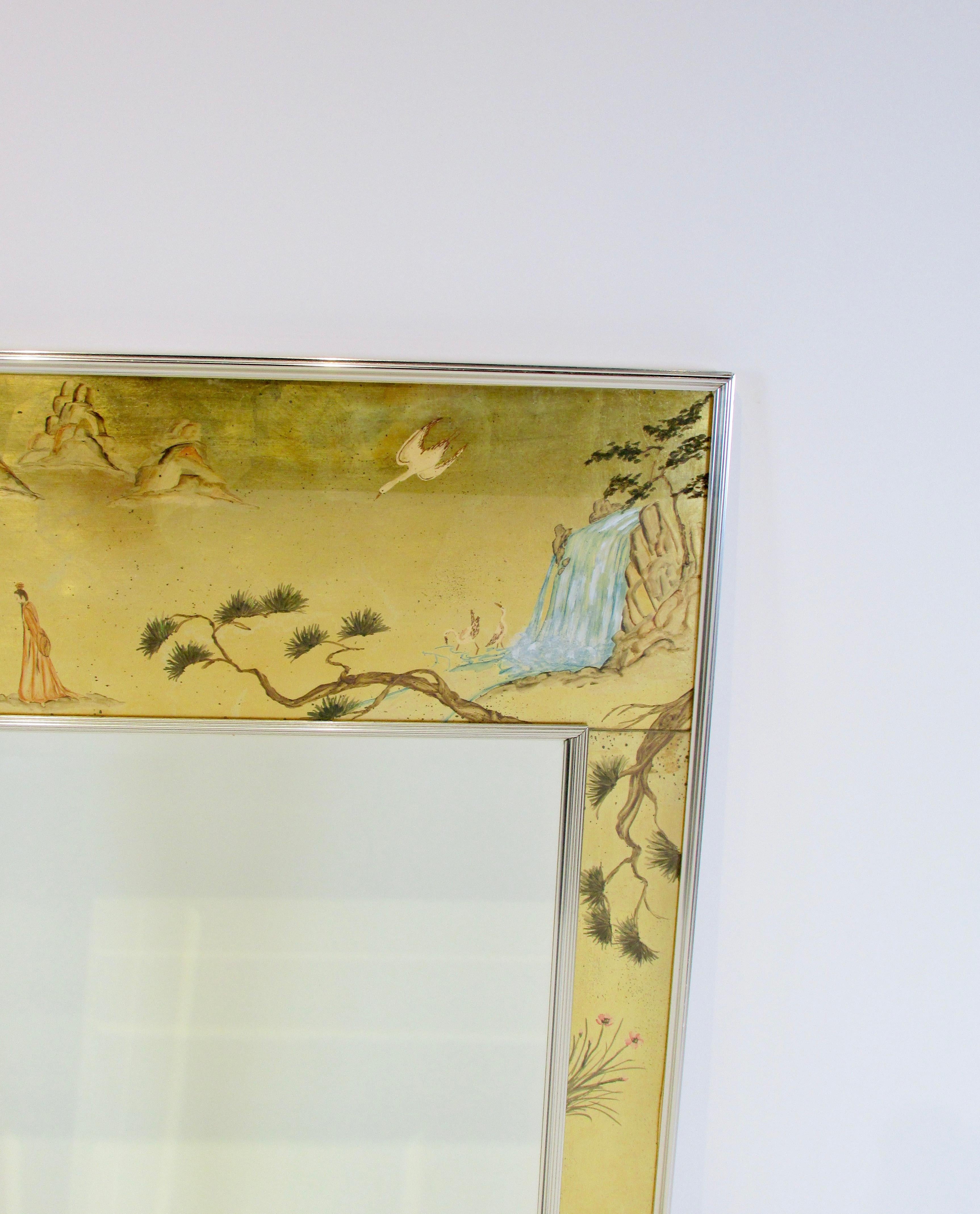 Miroir suspendu de style asiatique à feuilles d'or de Labarge en vente 8