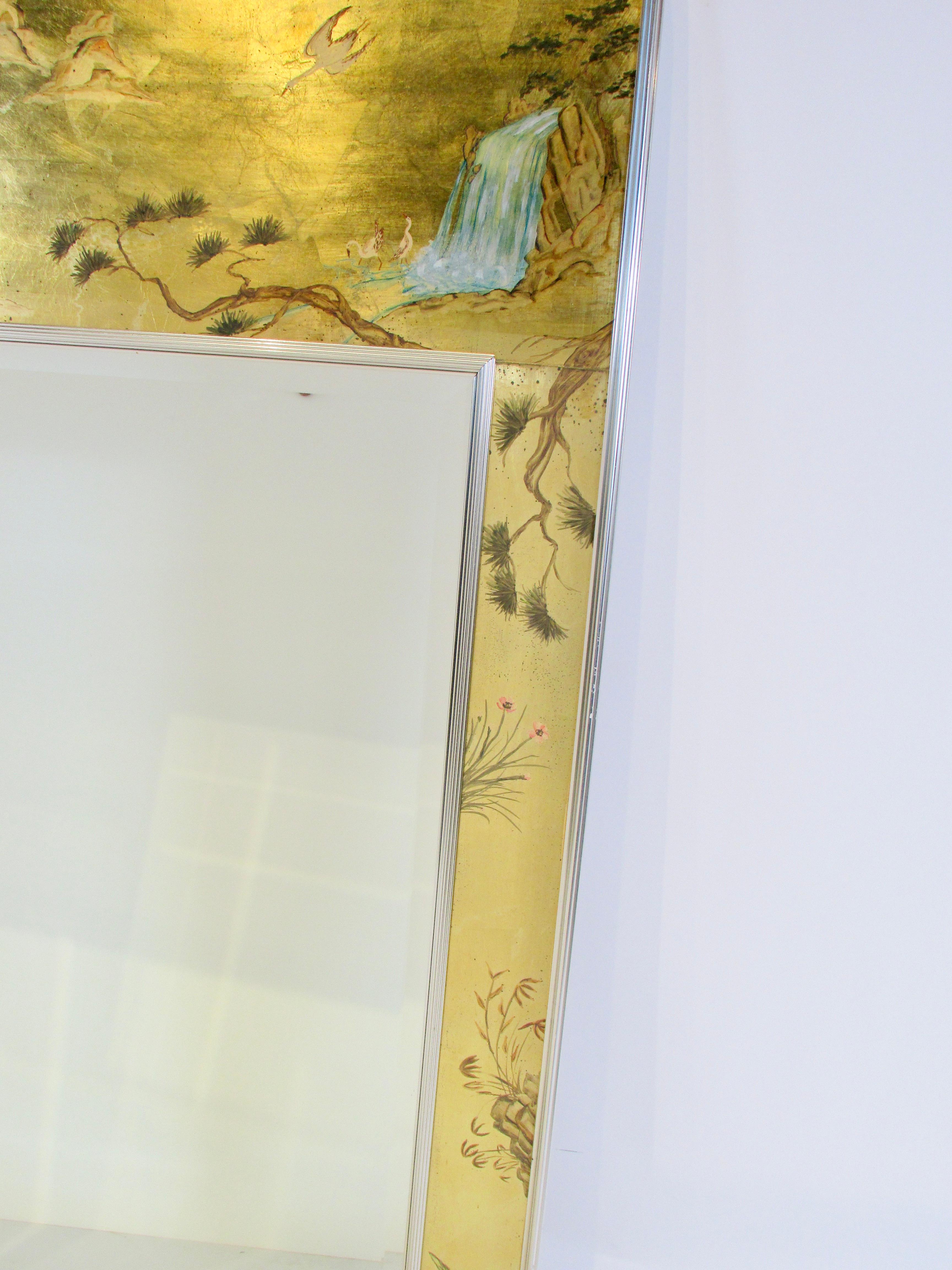 Miroir suspendu de style asiatique à feuilles d'or de Labarge en vente 9