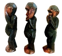 Asian “Three Wise Monkeys” in Carved Wood