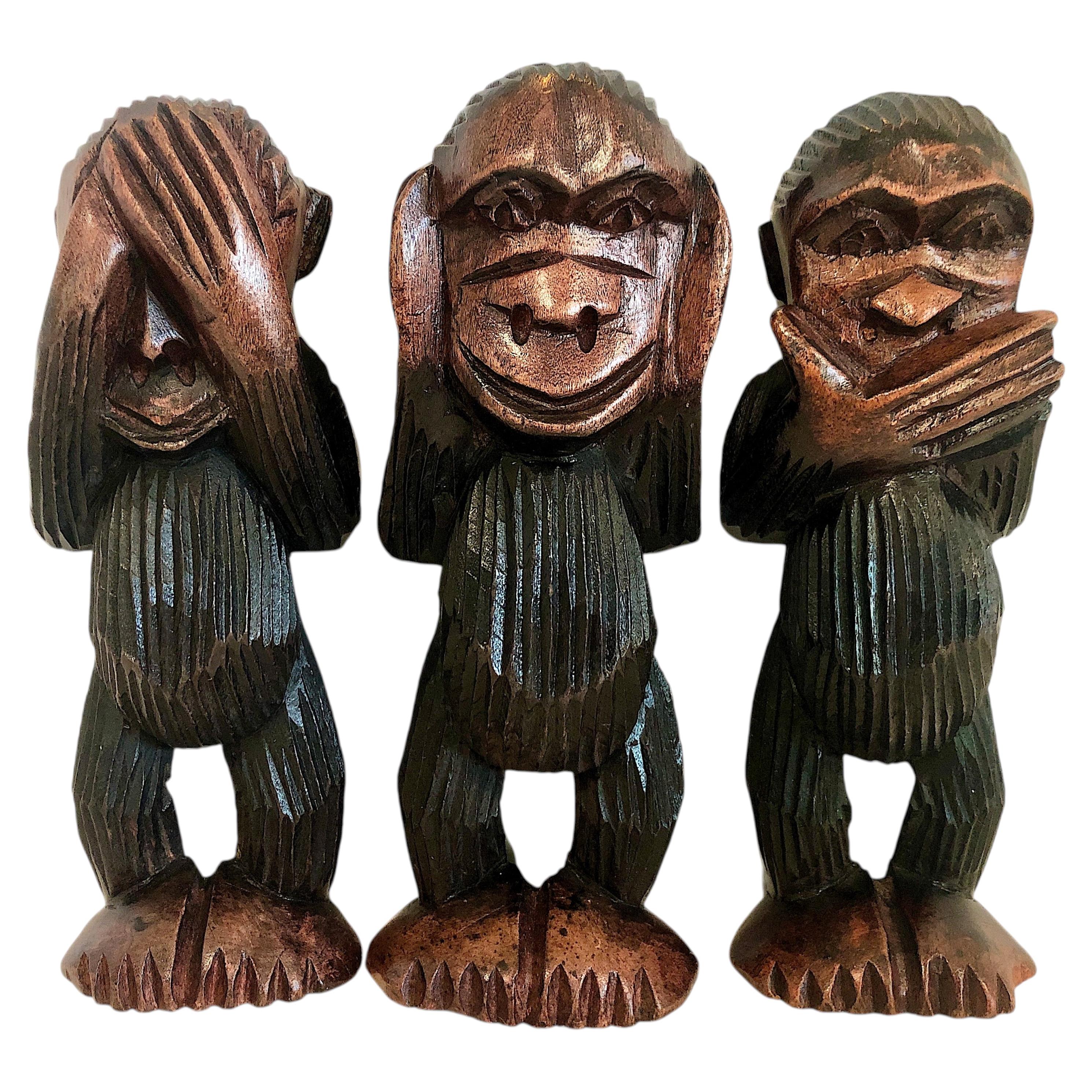 Asian “Three Wise Monkeys” in Carved Wood