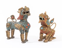 Asian Tibetan Enamel Jeweled Kylin Foo Dog, 2