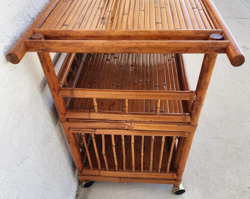 Asian Tiger Bamboo Bar Serving Cart Pagoda Vintage 6
