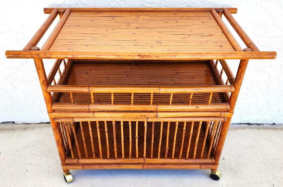 Asian Tiger Bamboo Bar Serving Cart Pagoda Vintage 7