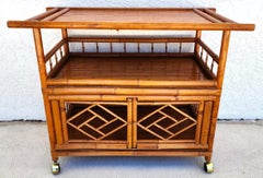 Asian Tiger Bamboo Bar Serving Cart Pagoda Vintage