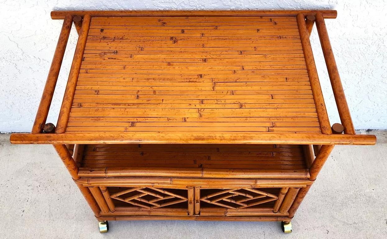 Asian Tiger Bamboo Bar Serving Cart Pagoda Vintage In Good Condition In Lake Worth, FL
